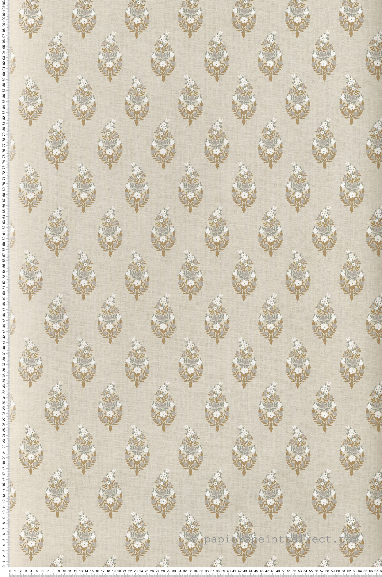 Papier peint Médaillon Floral Paisley beige doré - Rifle Paper Co. 3 de York (Initiales) | Réf. INI-RF7474