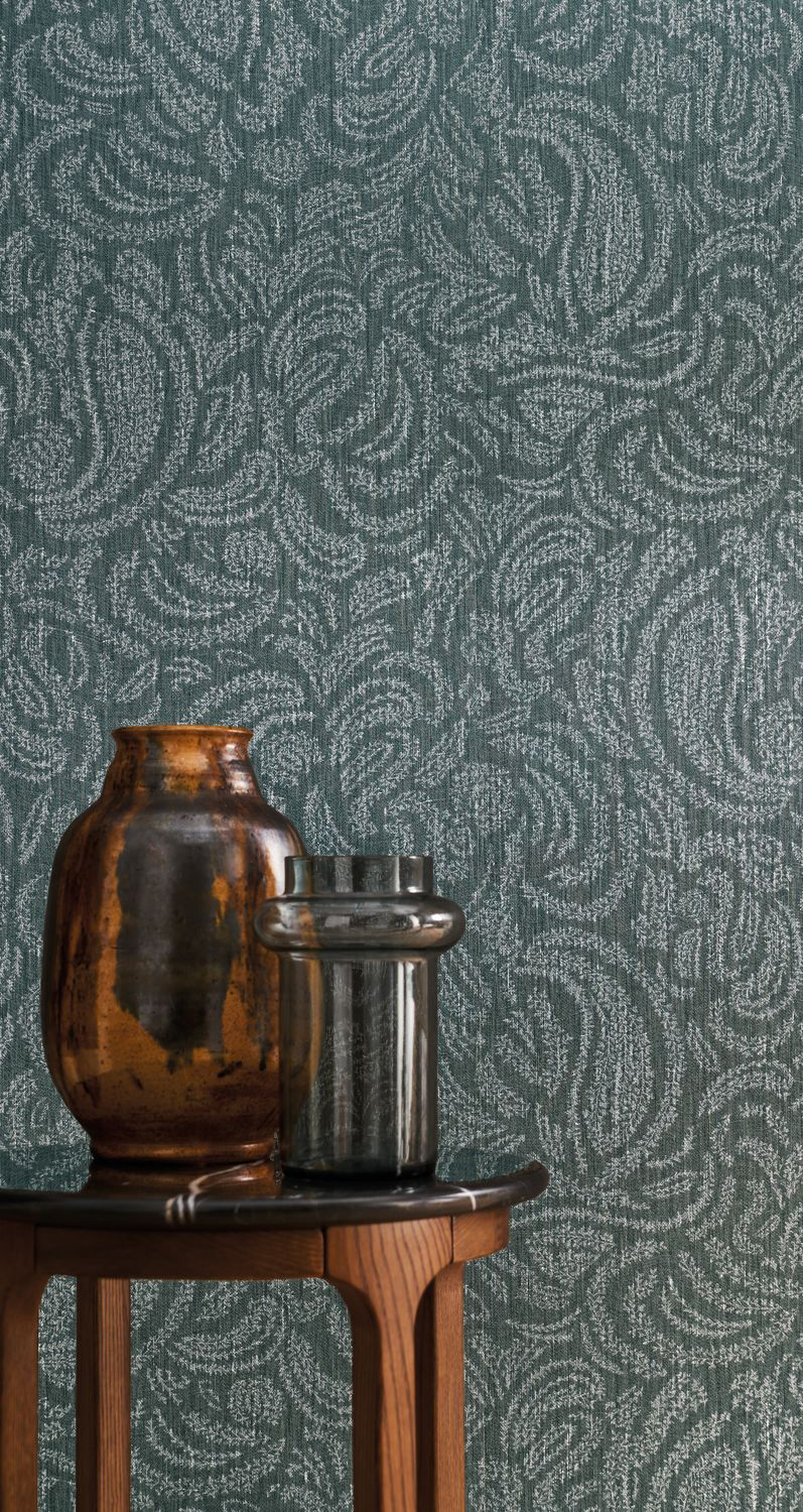 Papier peint motif Cachemire Jaipur bleu/gris - Ceylan de Casamance | Réf. CAS-74553790