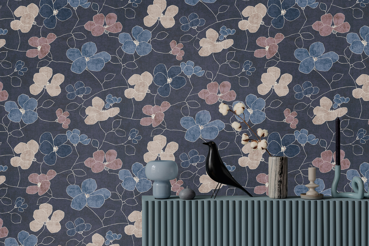 Papier peint Scandinave Fleurs Anémones bleu océan - Nordic Feeling d'A.S. Création AMB2 | Réf. AS-791474