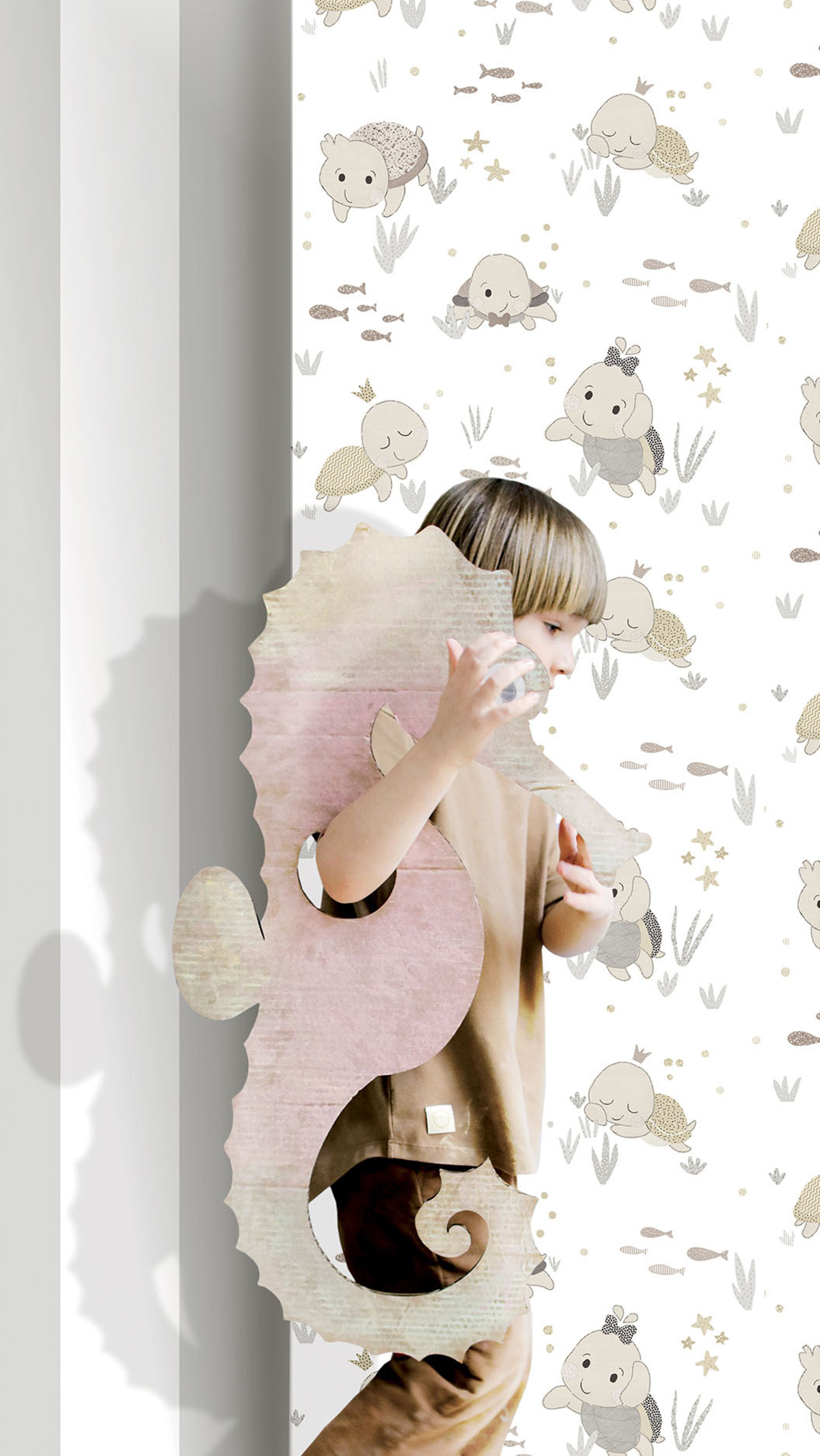 Papier peint Bébés Tortues gris beige - Babyland 2 de Lutèce | Réf. LTC-14851