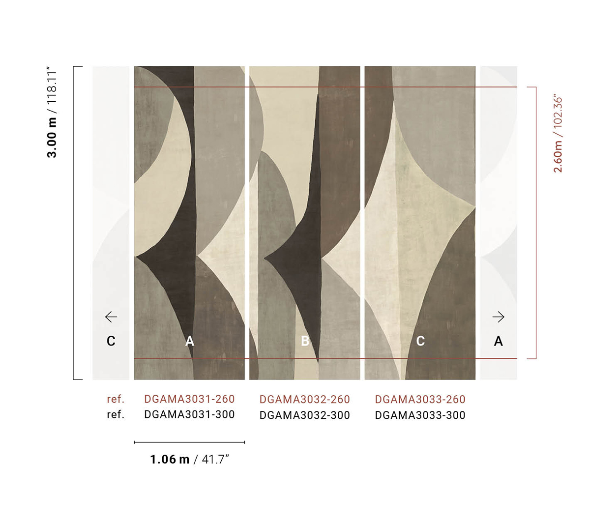 Papier peint panoramique Fresque Arrondie Luana gris - A, B et C H260 - Amani de Masureel | Réf. MAS-DGAMA303X-260