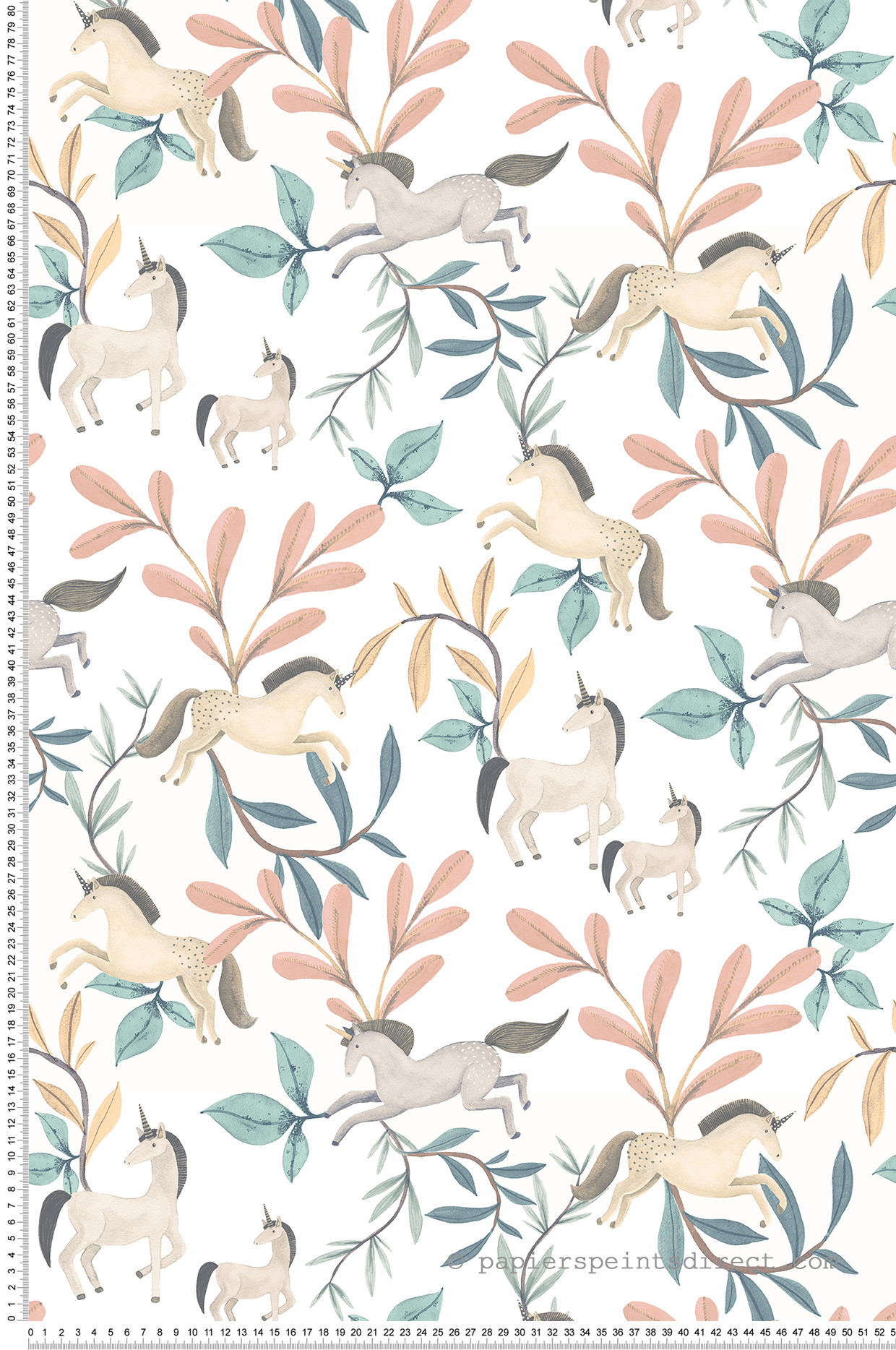 Papier peint Licorne Feuillage turquoise pêche - Sweet Dreams d'Ugépa | Réf. UGP-M96204
