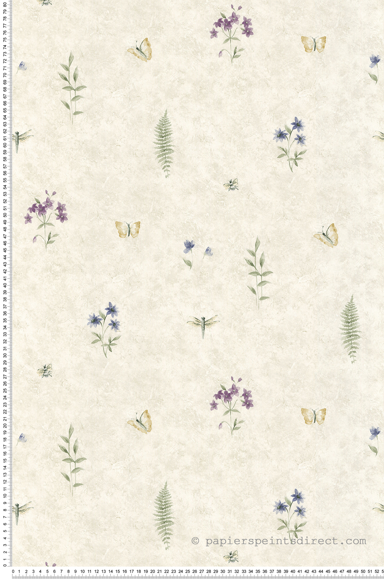 Papier peint Fleurs et insectes grège - Style Cuisine 3 de Lutèce | Réf. LTC-SP21157