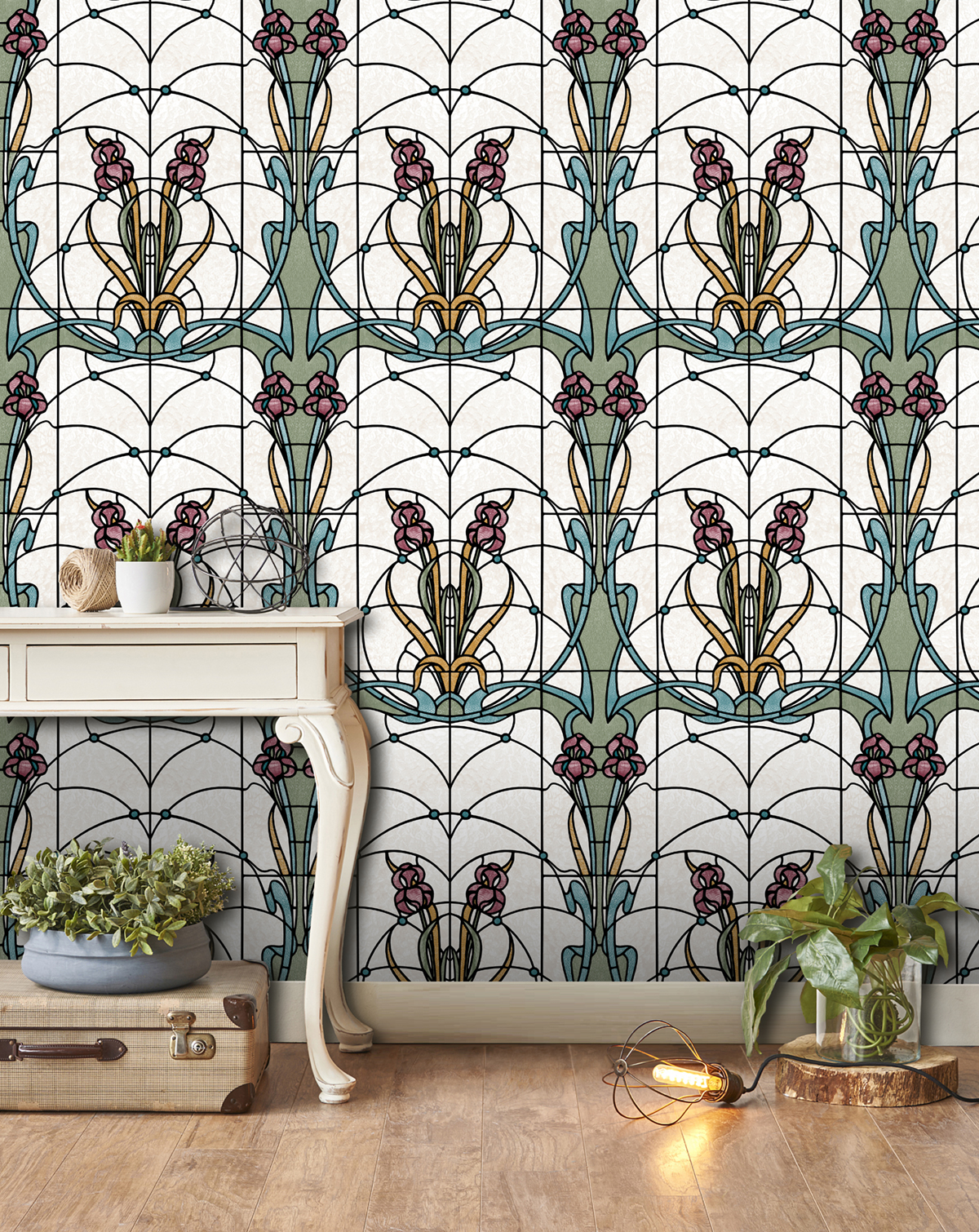 Papier Peint Vitrail Fleur prune bleu - Artifice d'Ugépa | Réf. UGP-M79310