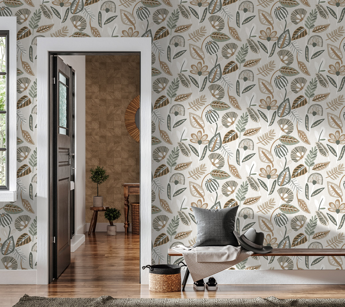 Papier peint Herbier Papyrus vert camel - Aroma de Lutèce AMB| Réf. LTC-51252104