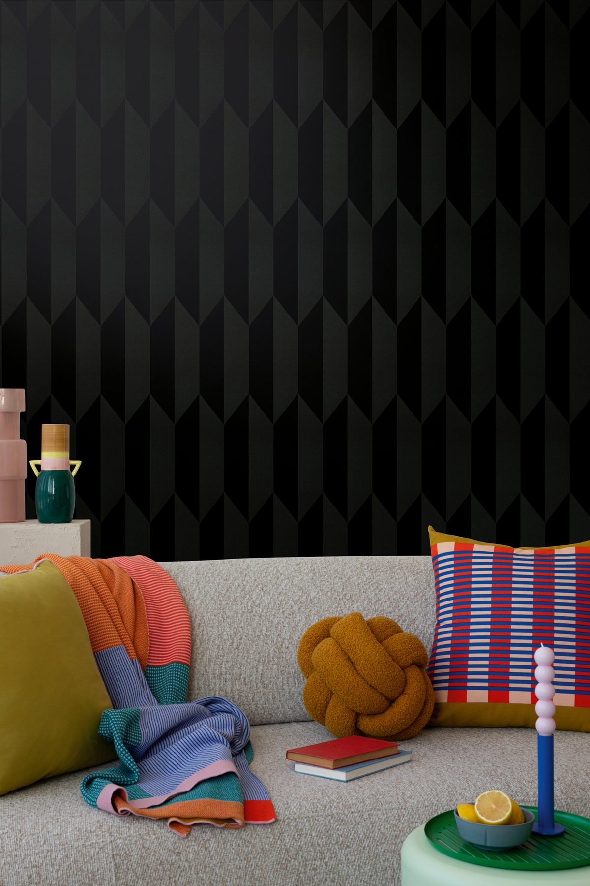 Papier peint Damier Graphique Groove noir métallisé - Cosmoliving d'A.S. Création AMB2 | Réf. AS-790868