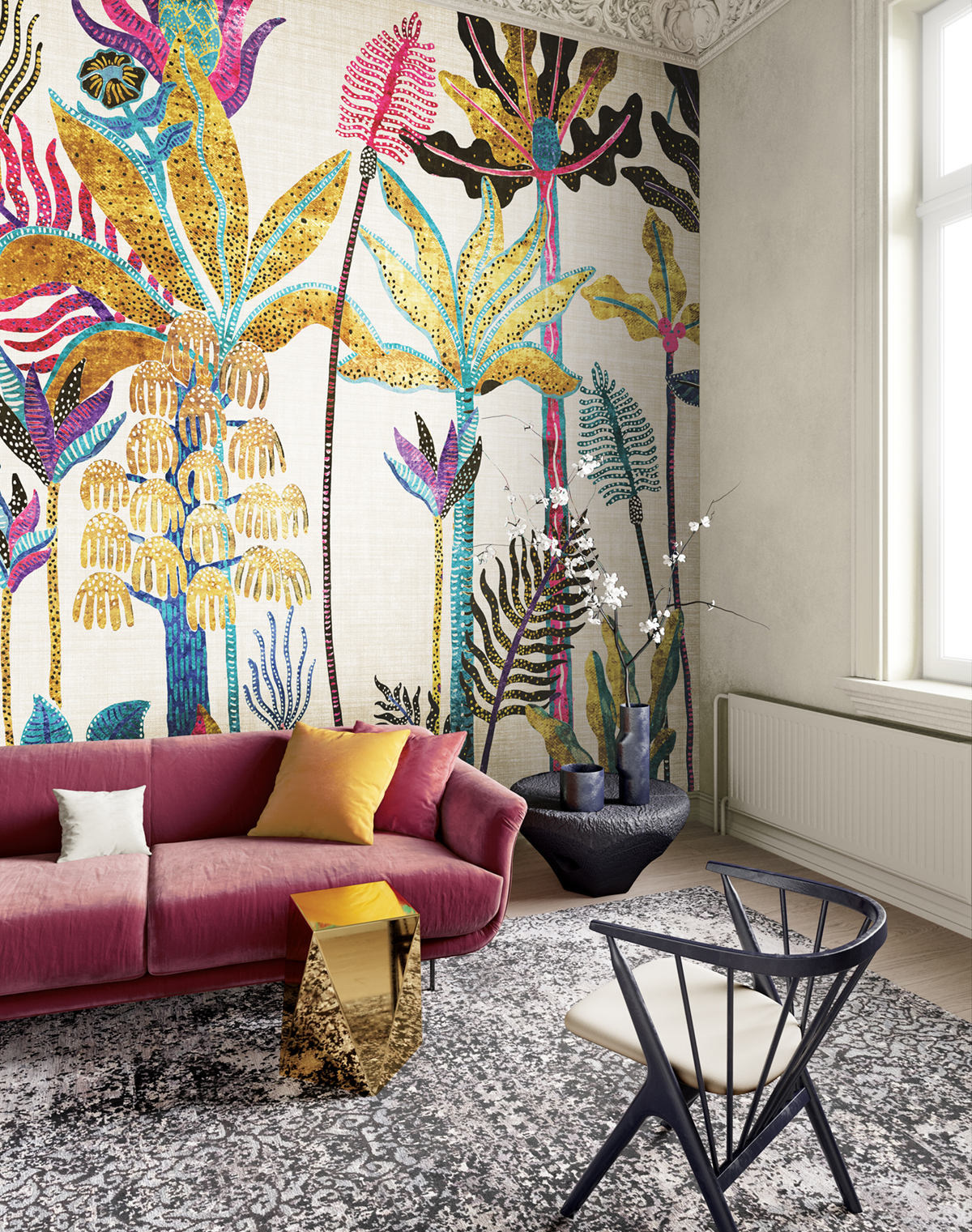 Papier peint panoramique Arbres Tropicaux Parque multicolore - A, B et C H300 - Havana de Masureel | Réf. MAS-DGHAV204X