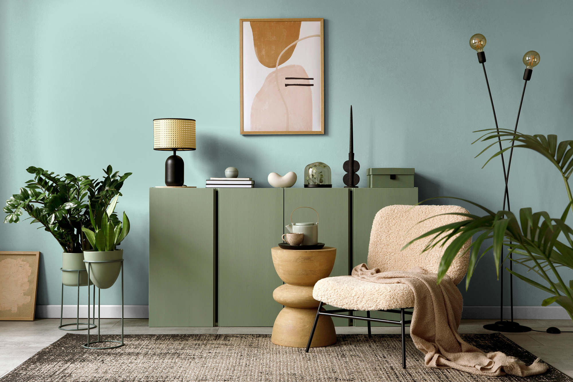 Photo numéro 2 d'une pièce avec un mur peint avec la peinture  Puro bleu emerald green - c4006