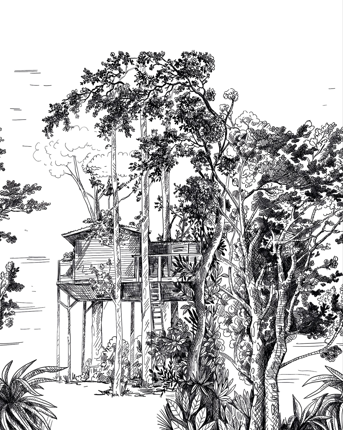 Papier peint panoramique Paysage The Garden Shed noir blanc S 200X250 - Green Life 2 de Casélio | Réf. GNL2105420905