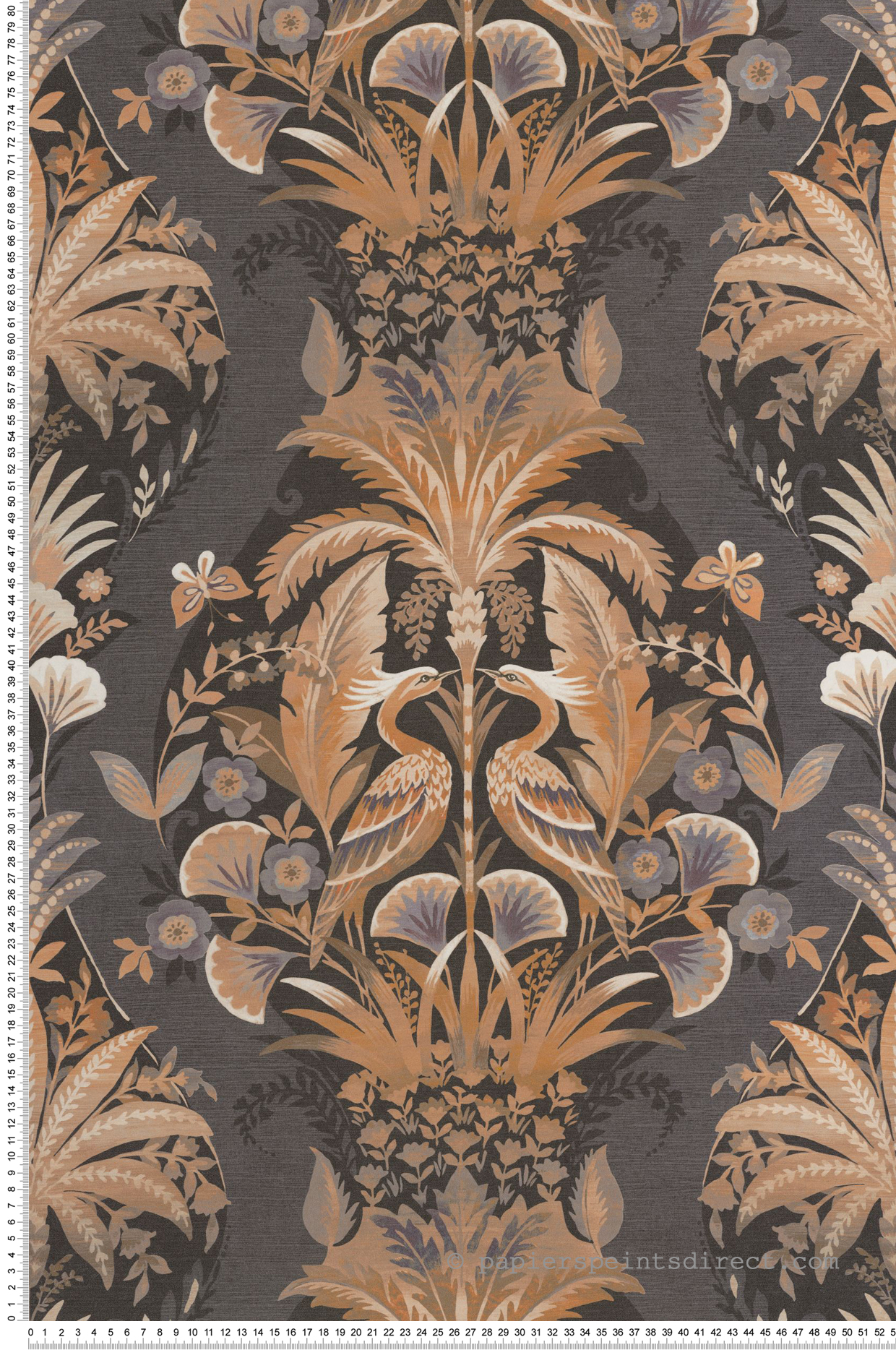 Papier peint Baroque Oiseau Whisper noir fusain - Heritage de Casadéco | Réf. HETA201229411