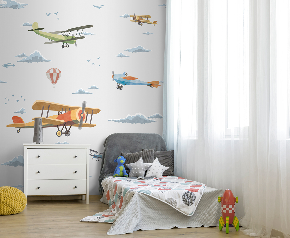 Papier peint panoramique Avion Biplane multicolore - Panorama 2 de Lutèce | Réf. LTC-PAN1891C