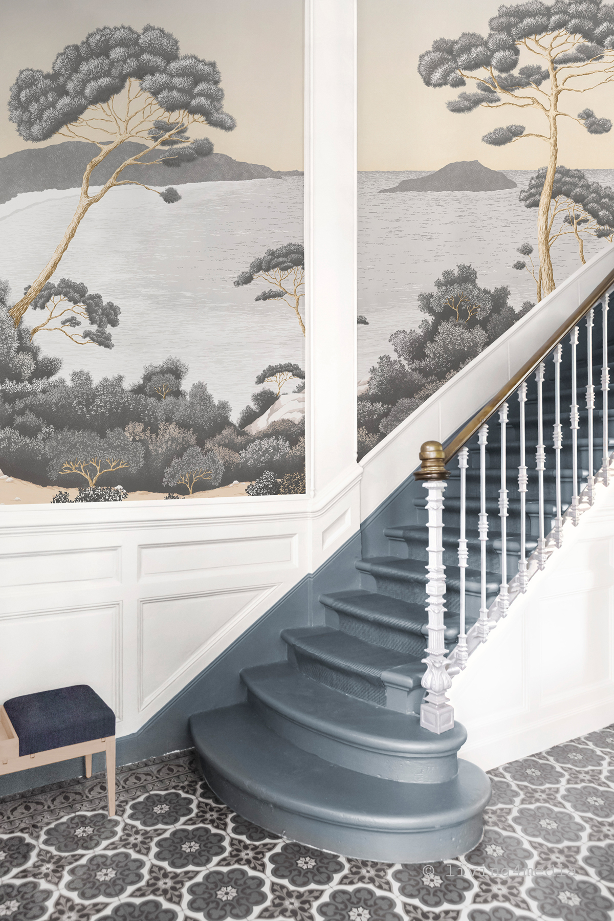 Papier peint panoramique Paysage Marin Port-Cros Gris Doré A+B+C+D - 1/2/3/4/5/6/7/8/9/10/11/12 - Isidore Leroy