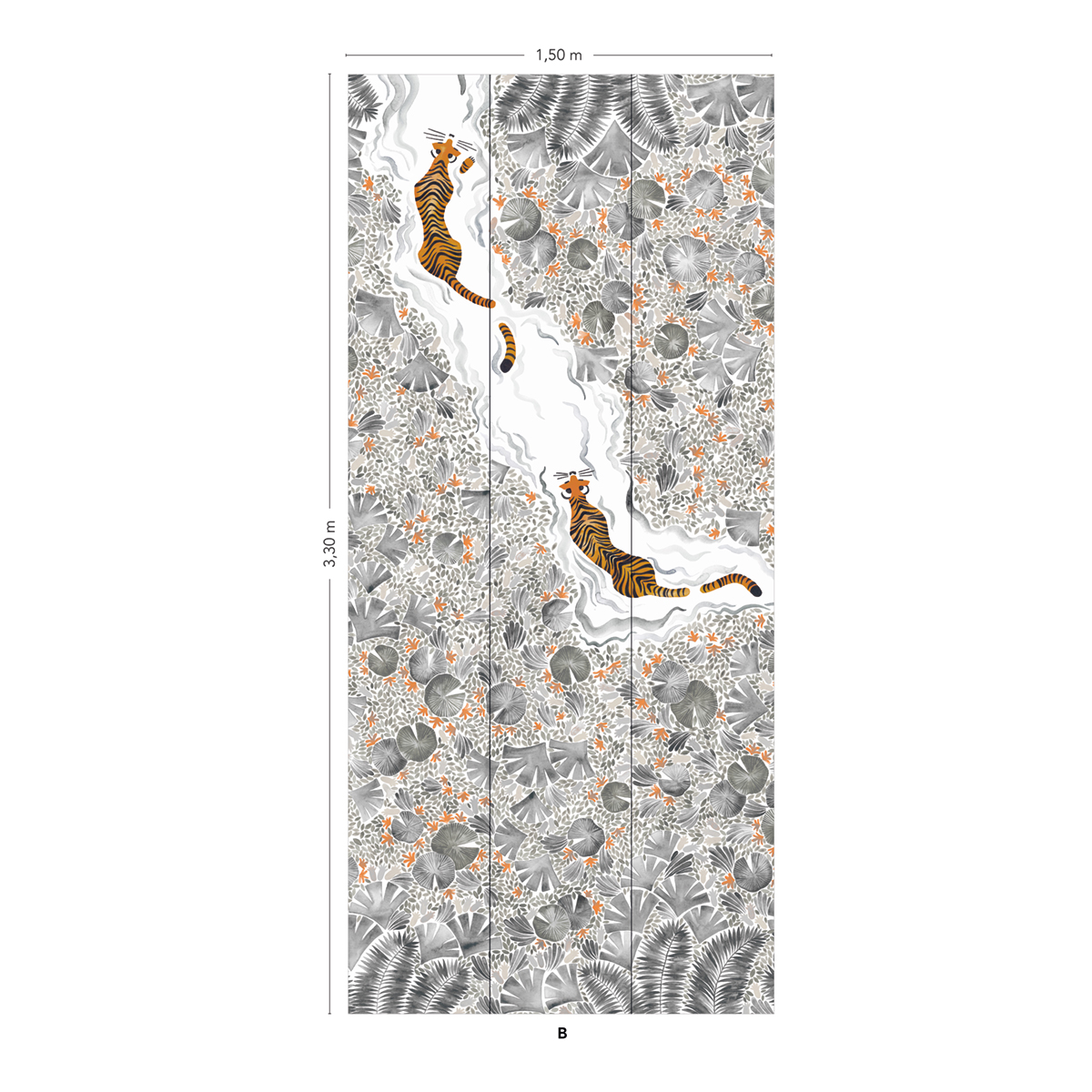 Papier peint panoramique Tigres Grisaille B 4/5/6 - Isidore Leroy