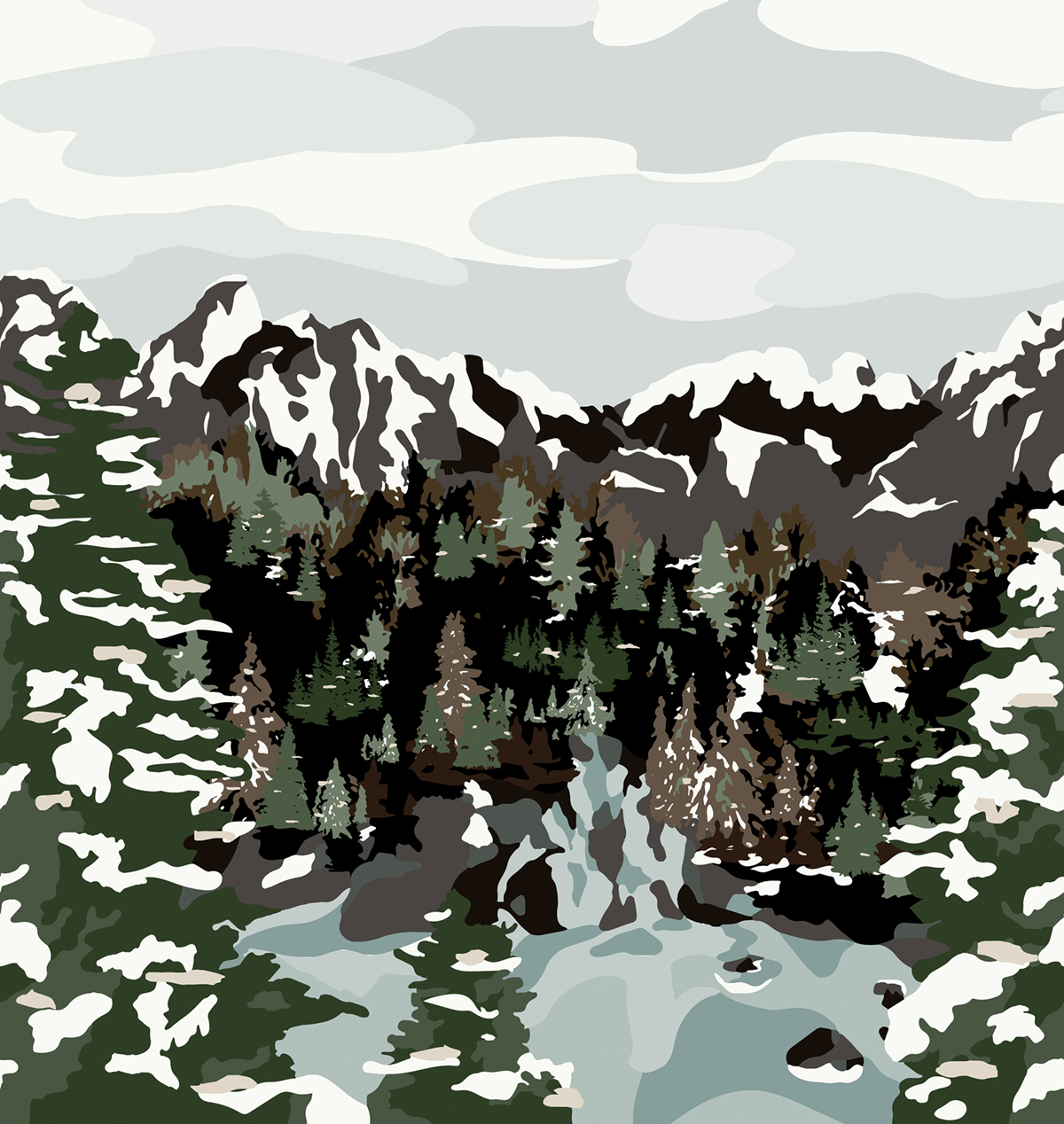 Papier peint panoramique Montagne Graphique vert bleu - Bensimon 3 de Lutèce | Réf. LTC-51233604