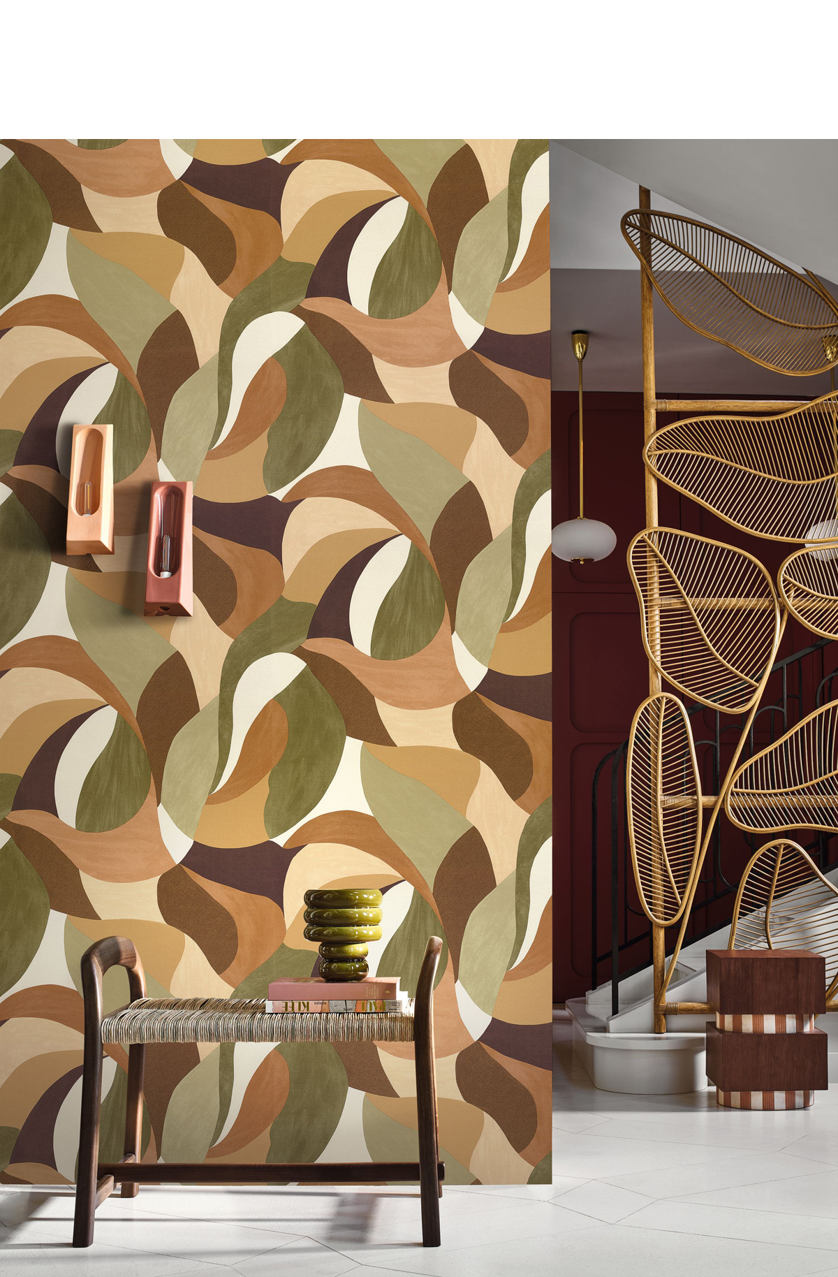 Papier peint Formes Contemporain Mandorla kaki terracotta- Terra Rossa de Casamance | Réf. CAS-76200202