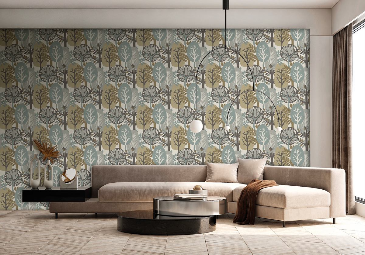 Papier peint Forêt Enfantin bleu gris - Esterel de Montecolino | Réf. MC-AN28281