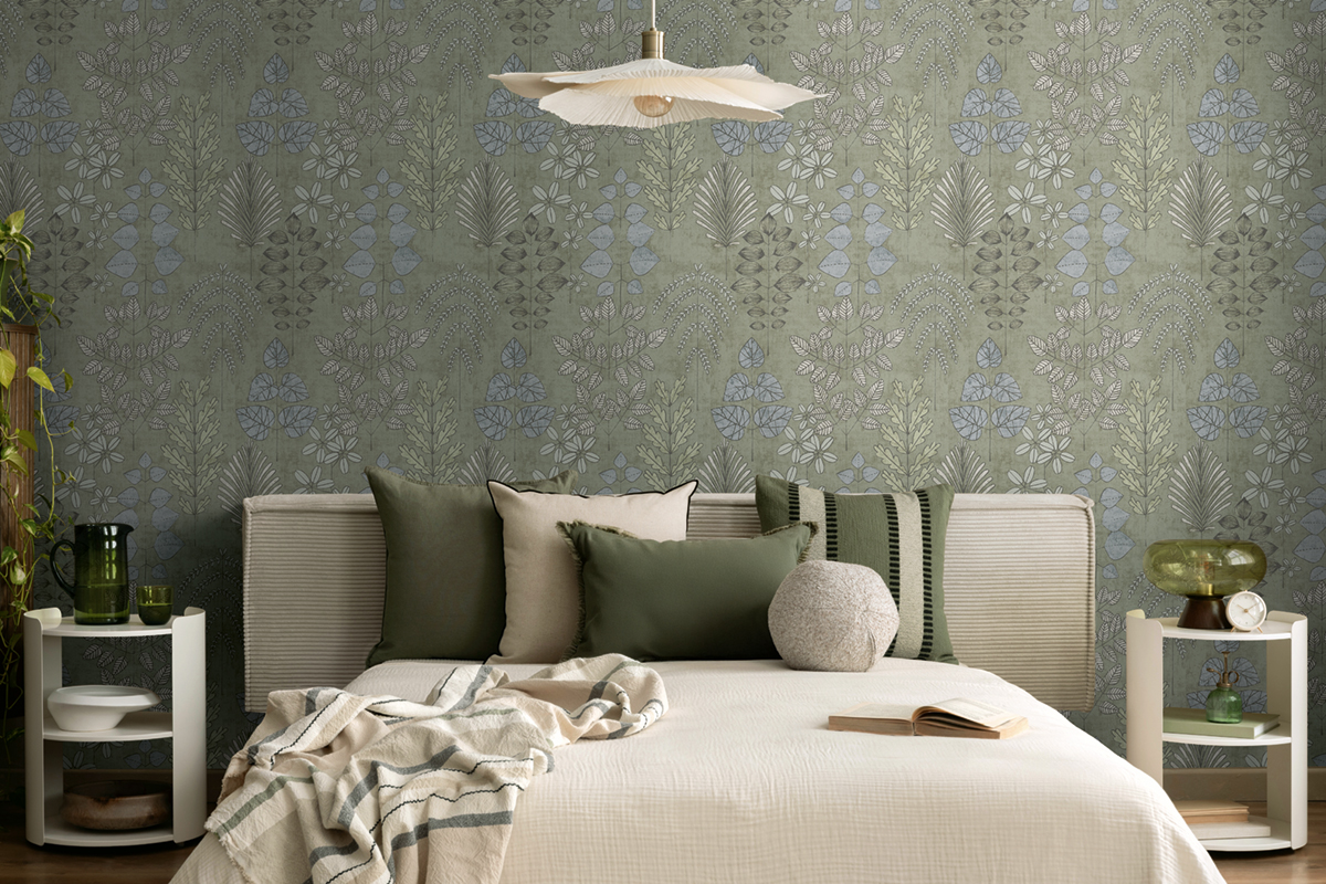 Papier peint Herbier Graphique Athyrium vert sauge  - Nordic Feeling d'A.S. Création
