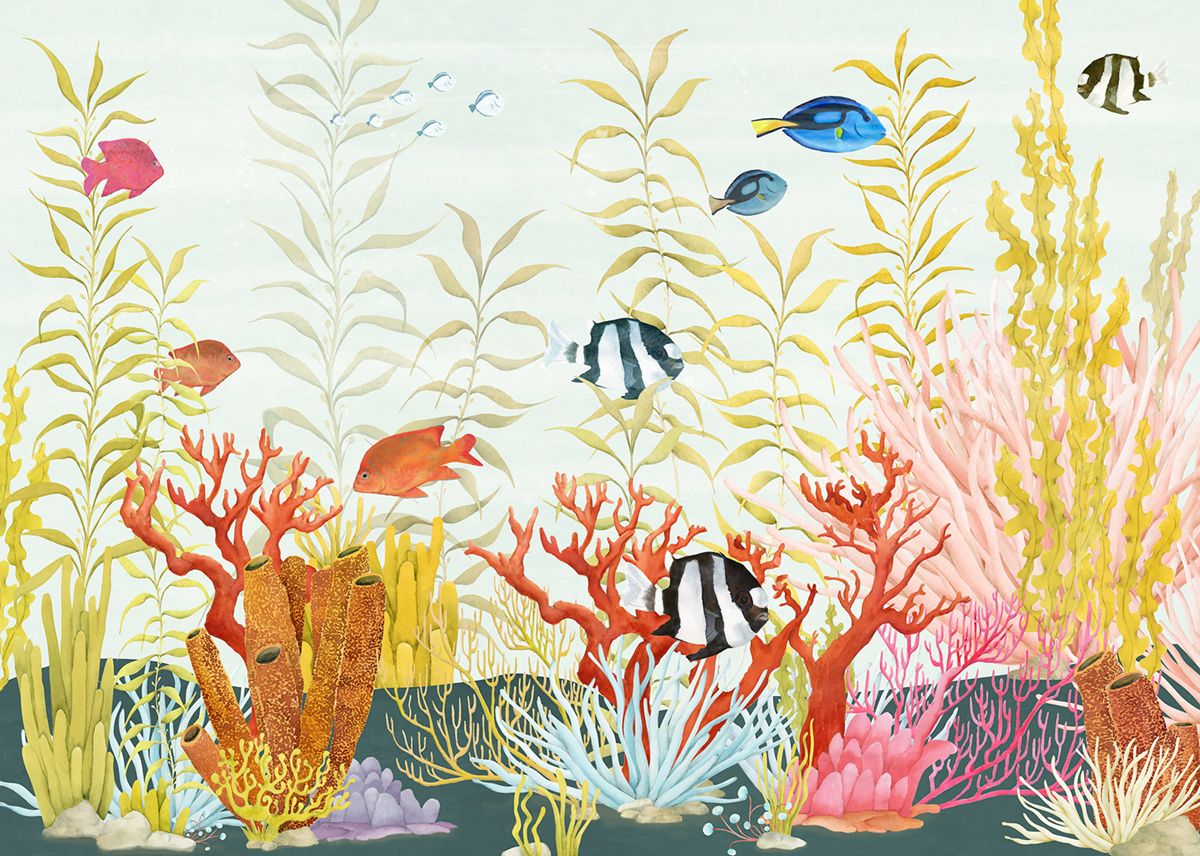 Papier peint panoramique Poisson Coral World - Papier peint Komar Flair