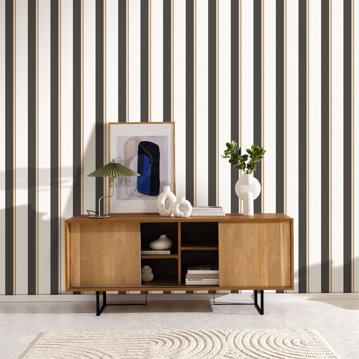 Papier peint Rayure Linéaire anthracite camel métallisé - Graphic de Casélio | Réf. GPC105530941