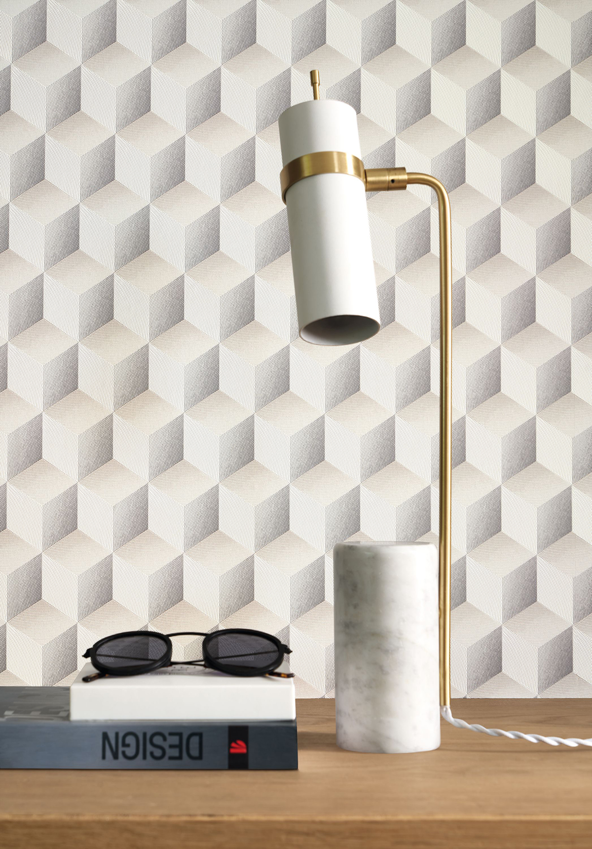 Papier peint Cube Rythm beige, gris et irisé - Perception de Casadéco | Réf. PERP86471313