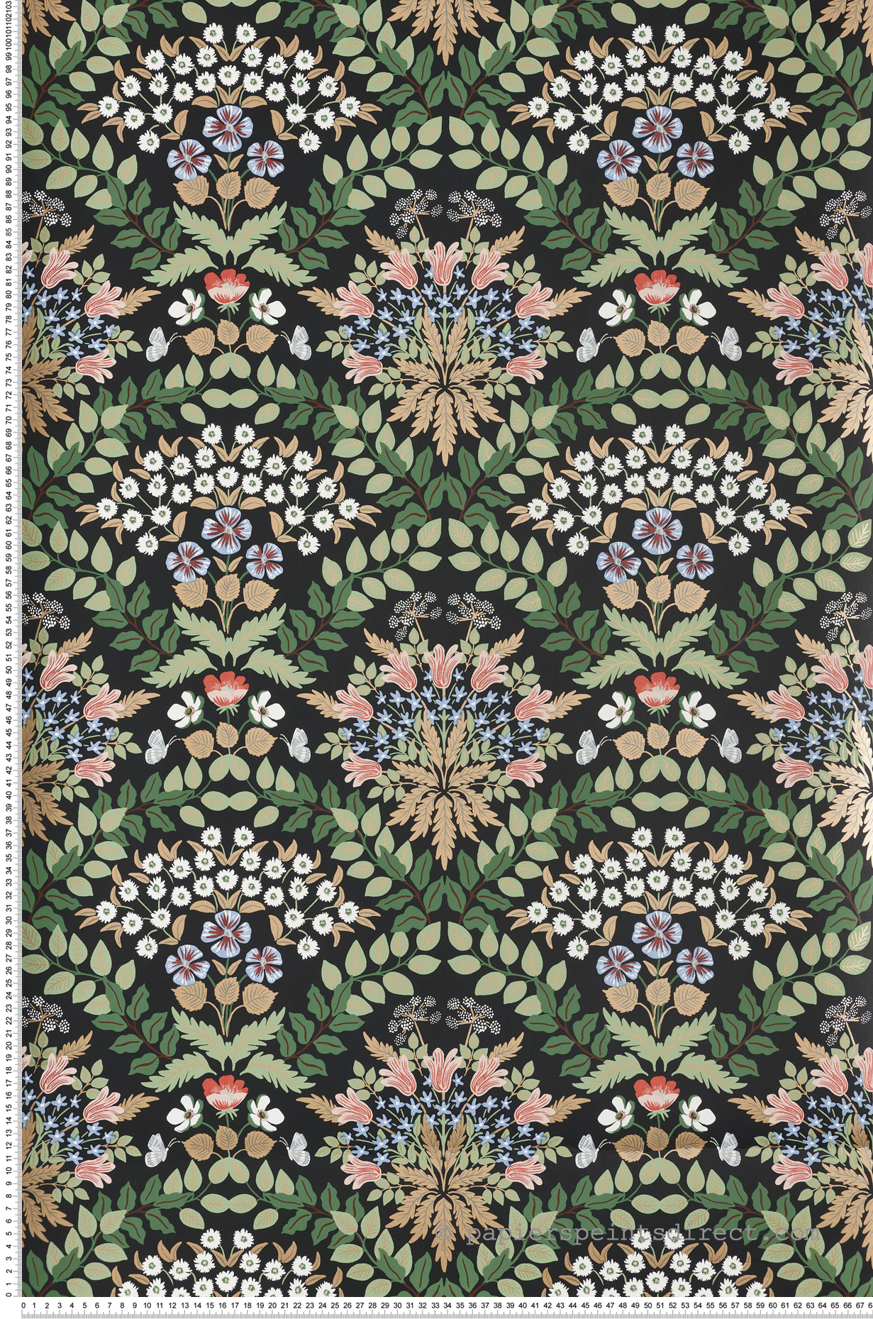 Papier peint Pensée et Fleur Sauvage noir doré - Rifle Paper Co. 2 de York (Initiales) | Réf. INI-RP7318