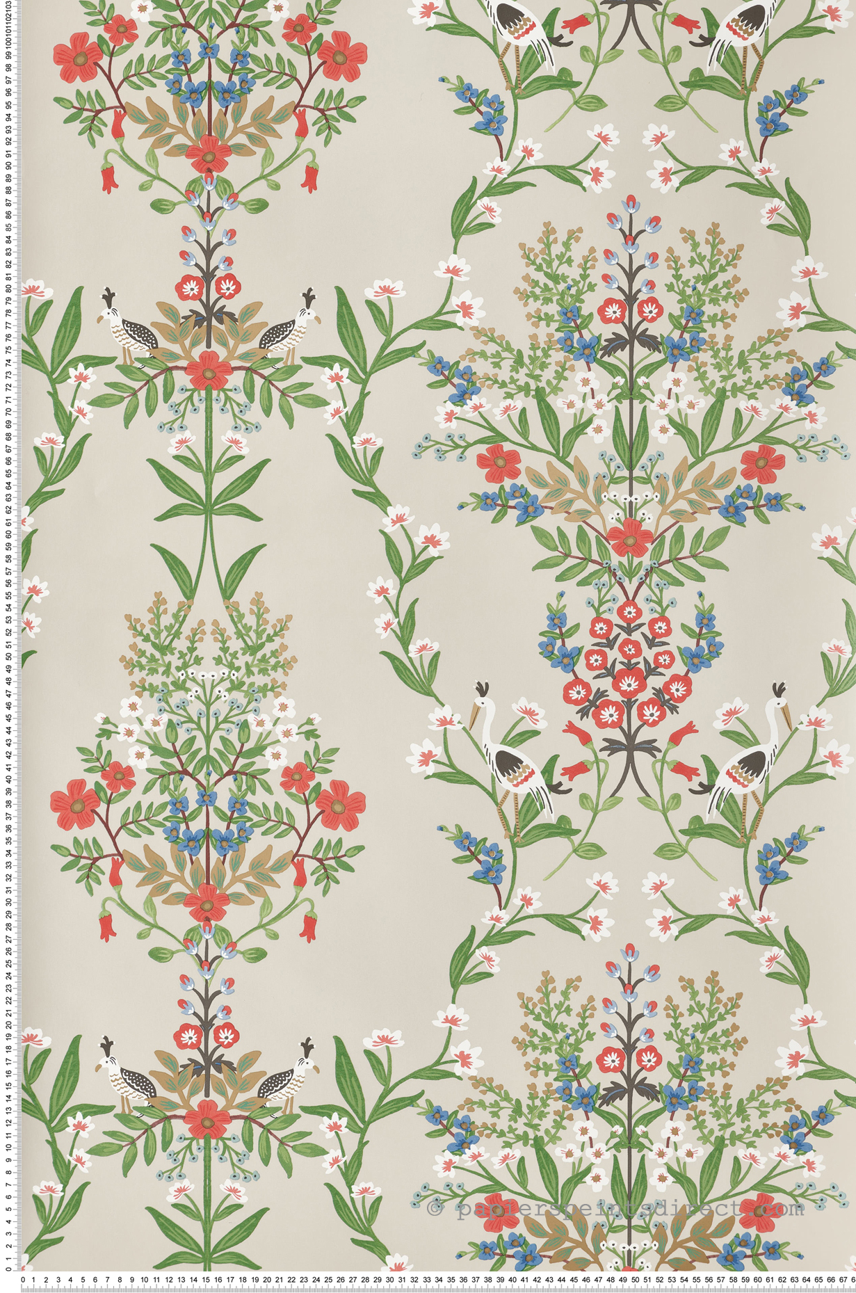 Papier peint Oiseau Grue Luxembourg multicolore beige - Rifle Paper Co. 2 de York (Initiales) | Réf. INI-RP7327