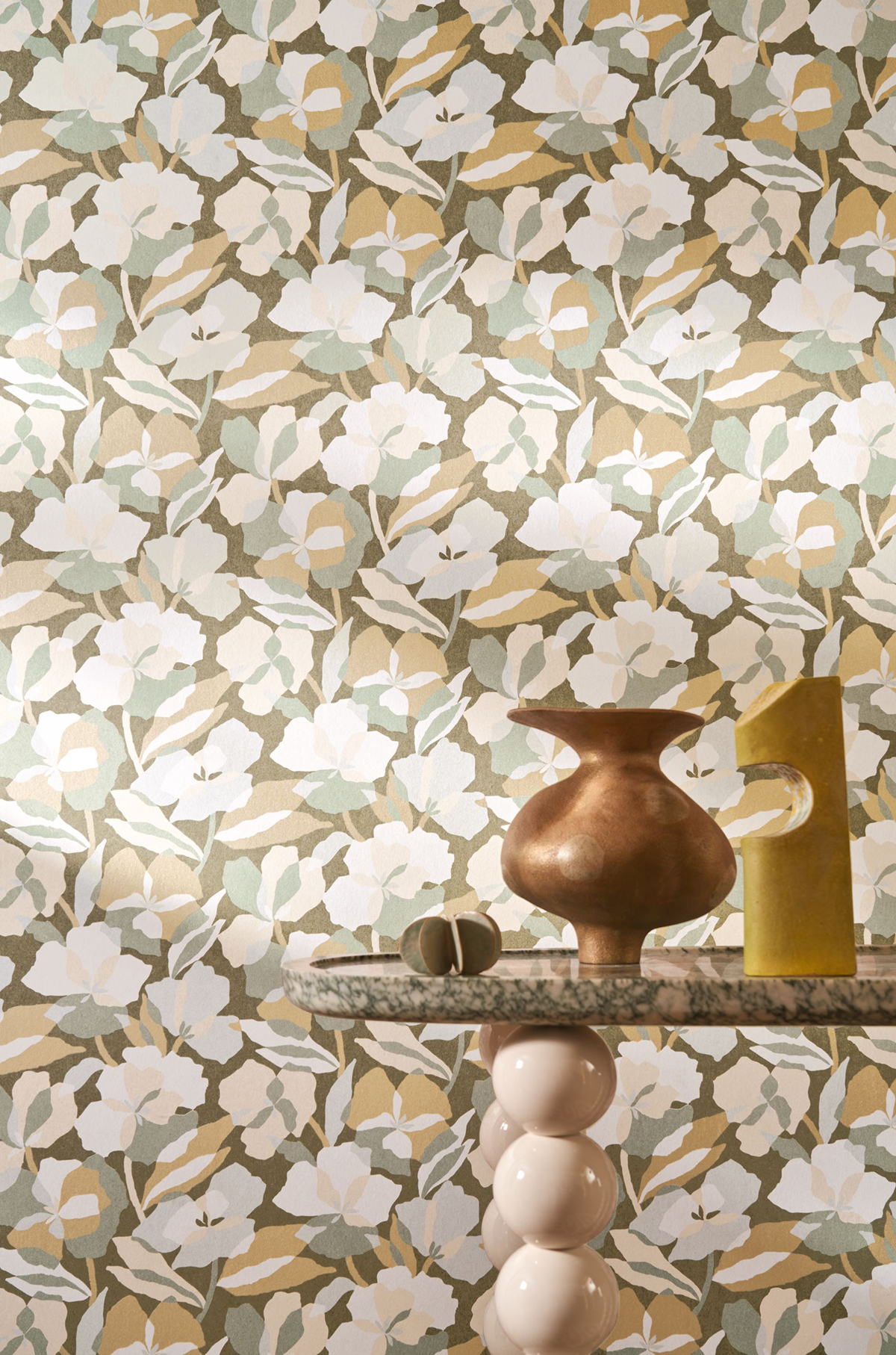 Papier peint Fleur Design Amaryllis vert sauge nacré - Jardin Félicia de Casamance | Réf. CAS-76580712