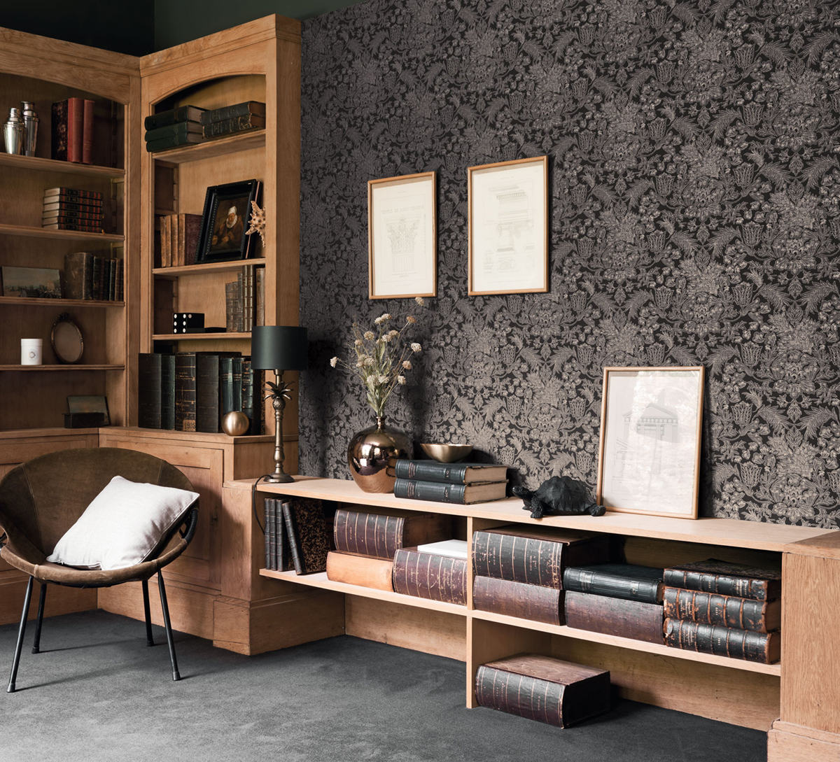 Papier peint Fleur Baroque Adorn charbon - Five o'clock de Casadeco | Réf. FOCL85819482