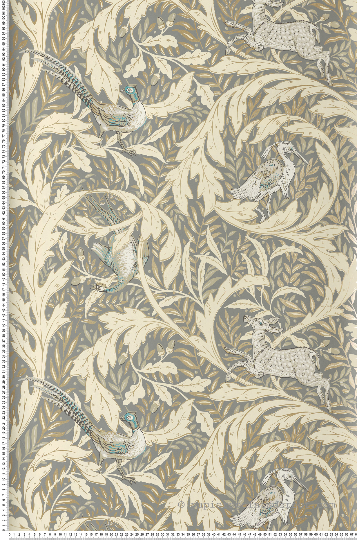 Papier peint Classique Animaux Forêt beige gris doré - Arts & Crafts d'Initiales | Réf. INI-AC9123