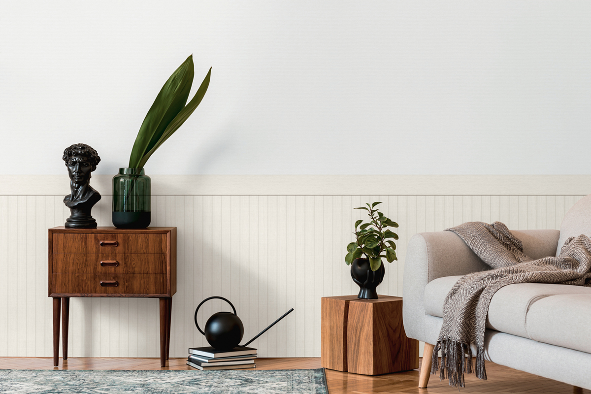 Papier peint Soubassement Tasseau Bois blanc gris - Wallpanel d'A.S. Création AMB2 | Réf. AS-397443