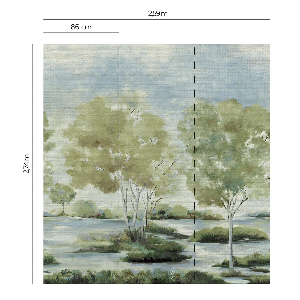 Papier peint panoramique Paysage à l'Aquarelle Savane Grasscloth vert - Daisy Bennett d'Initiales AMBR | Réf. INI-DB31206M