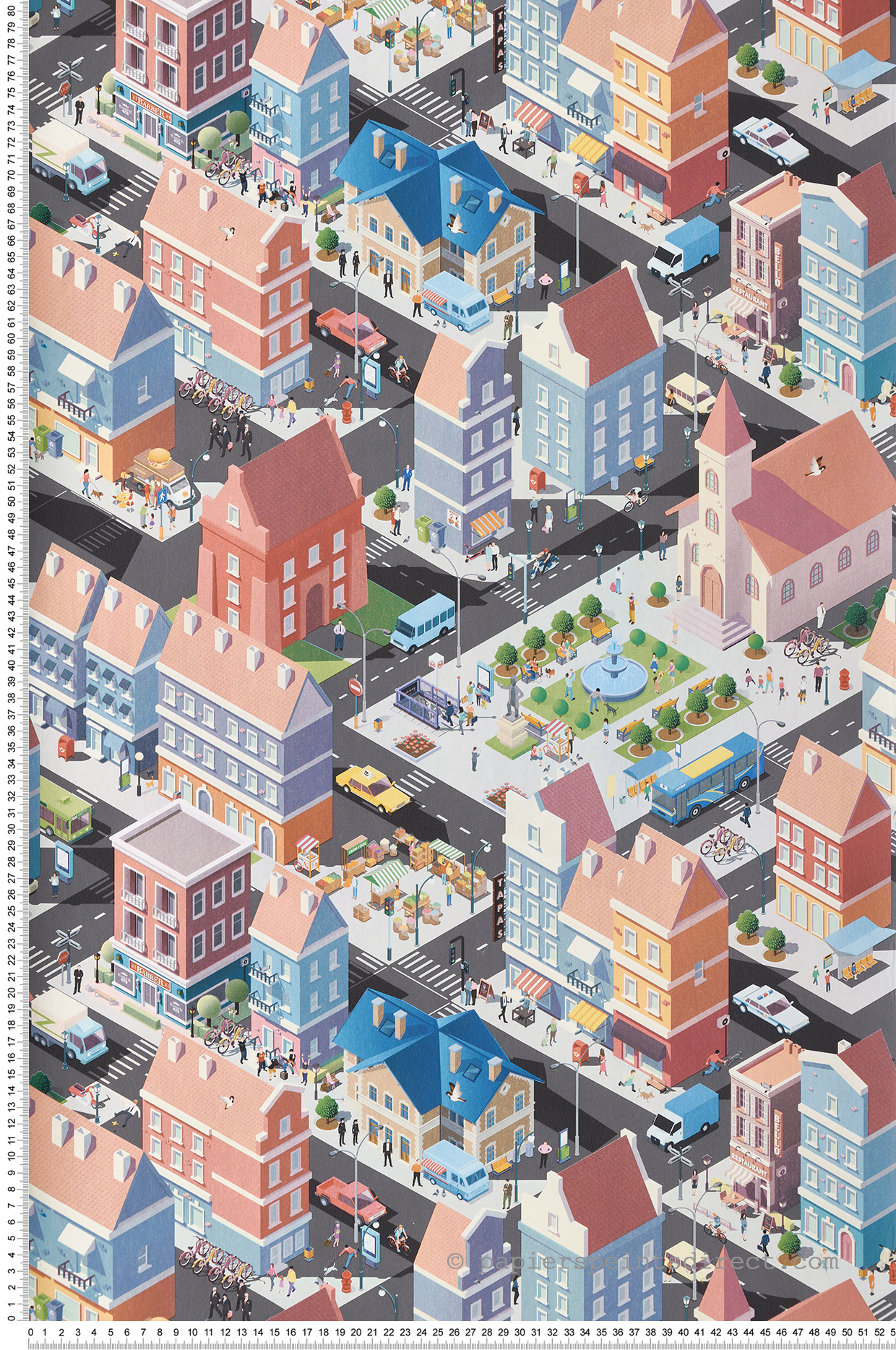 Papier peint Ville Enfantine multicouleurs - La belle histoire d'Ugépa | Réf. UGP-L97601