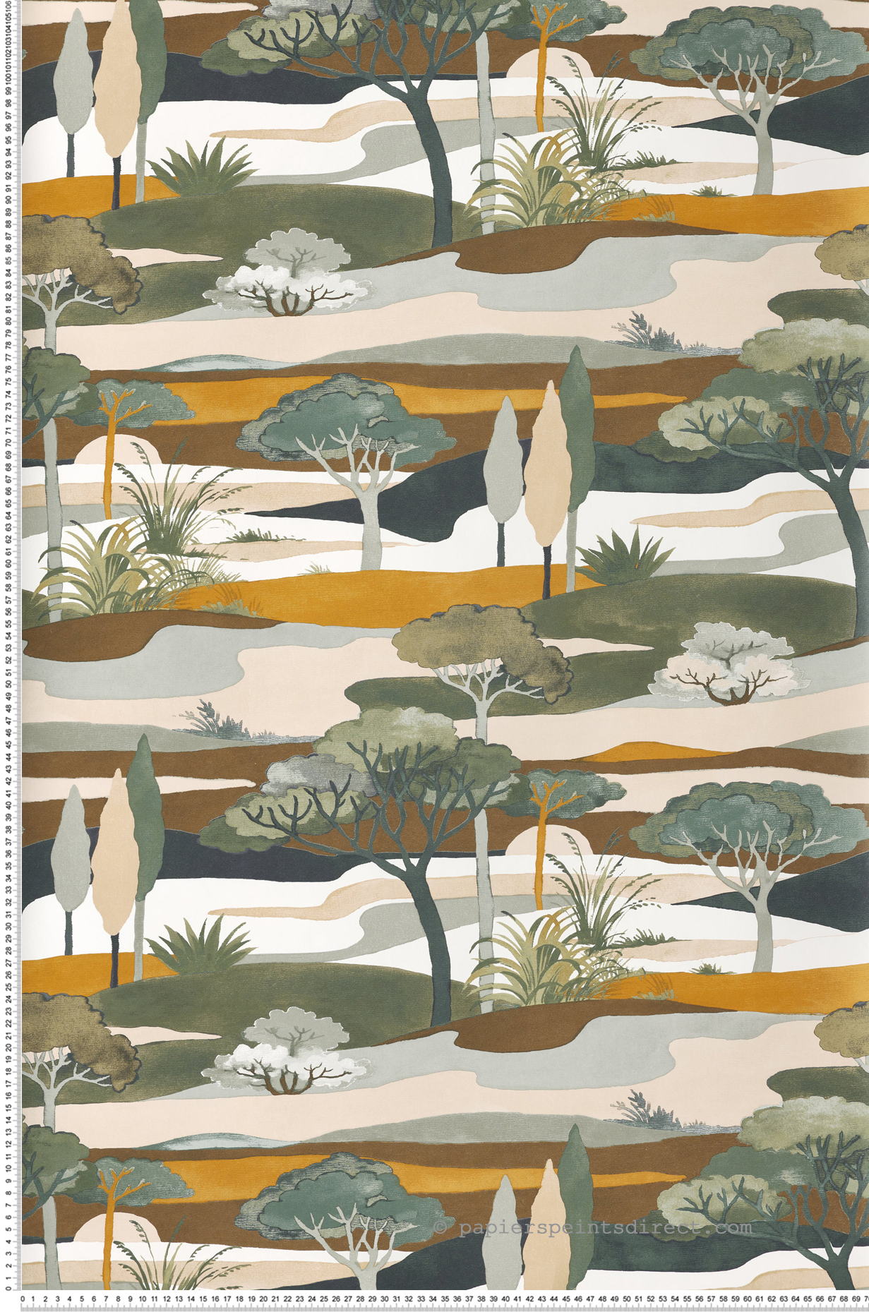 Papier peint Paysage Cap Ferret vert moutarde - L'Ile aux Oiseaux de Casamance | Réf. CAS-75870406