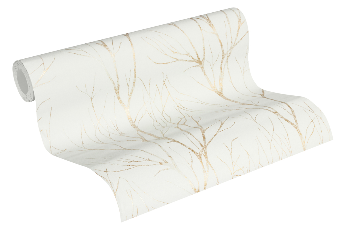 Papier peint Branche Silhouette doré blanc - Attractive 2 d'A.S. Création AMB3 | Réf. AS-372603