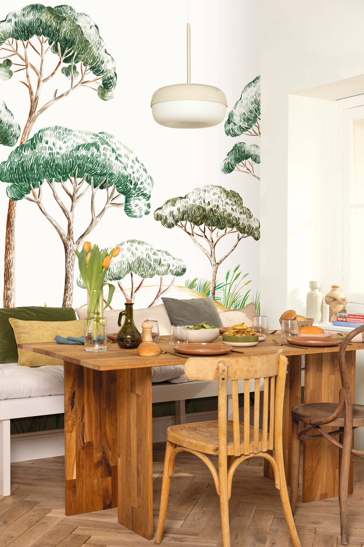 Papier peint panoramique Paysage Pinea vert M 200X280 - Azur de Casélio | Réf. AZU105497003