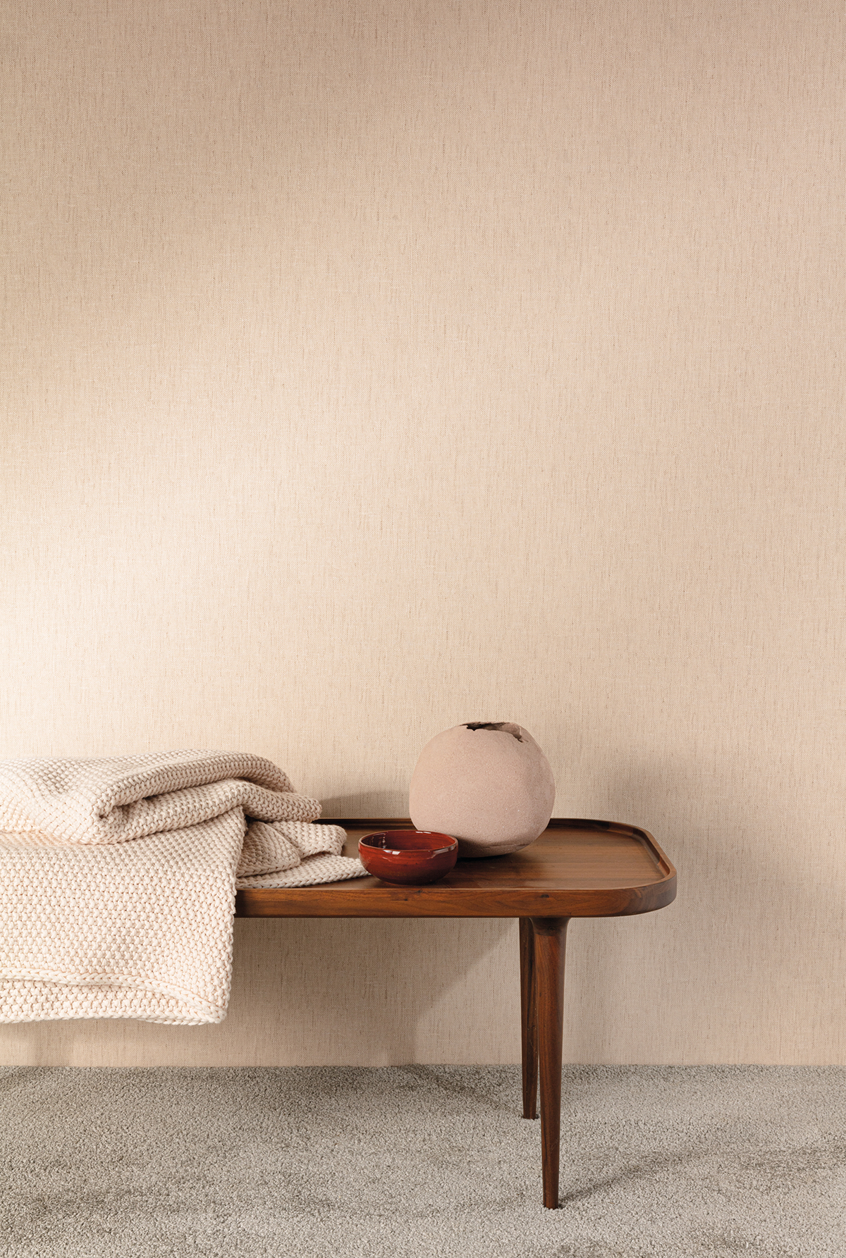 Papier peint Faux Uni Lin Telis beige rosé métallisé - Rhapsody de Masureel | Réf. MAS-RHA504