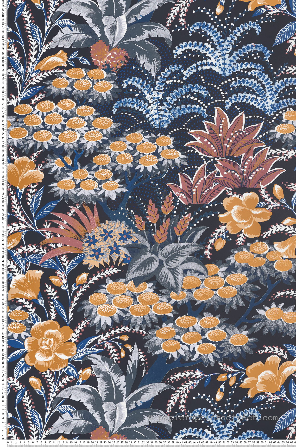 Papier peint Arbre et Feuillage Alba jaune et bleu - Eté Indien de Casamance | Réf. CAS-75080610