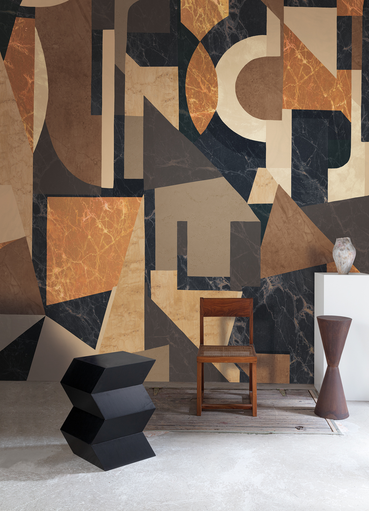 Papier peint panoramique Géométrique Pierre Palazzi ambre - A, B et C H260 - Rock de Masureel | Réf. MAS-DGROC101X-260