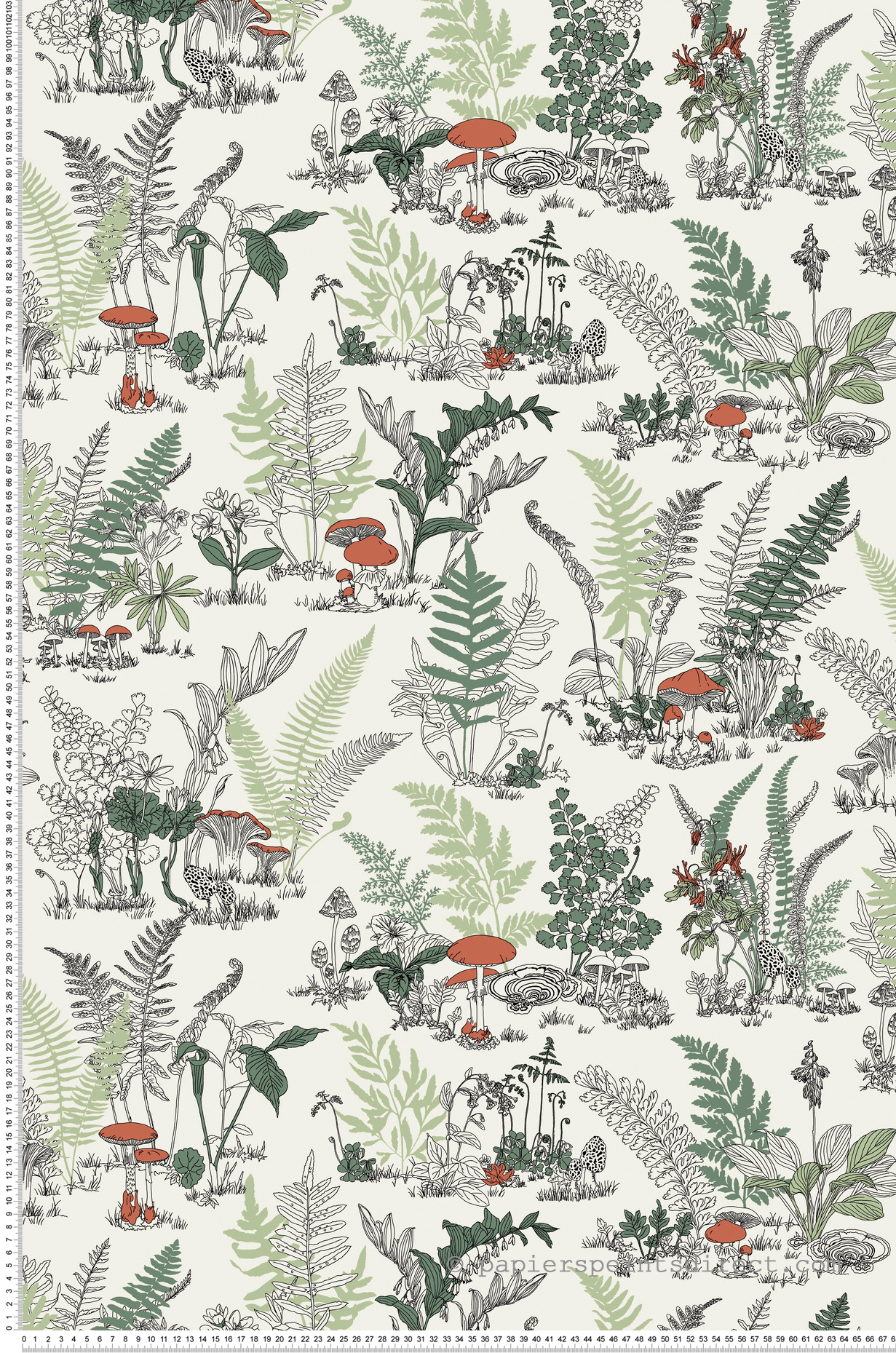 Papier peint Jardin Champignon vert rouge - Toiles de York (Initiales) | Réf. INI-RT7891