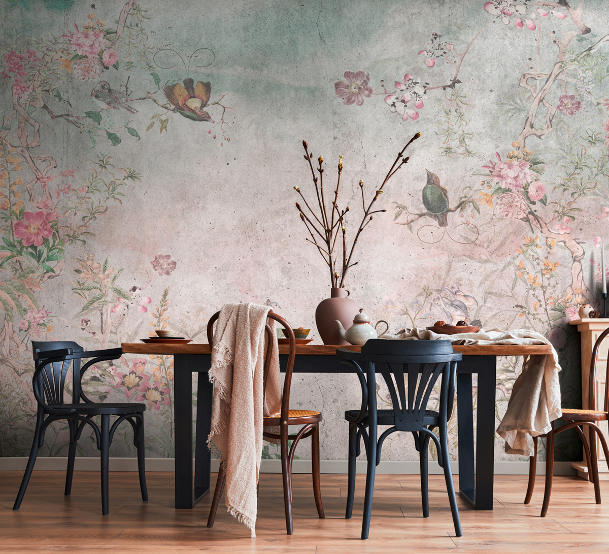 Papier peint panoramique Charme Rose Oiseau - The Wall 3 d'A.S. Création | Réf. AS-399201