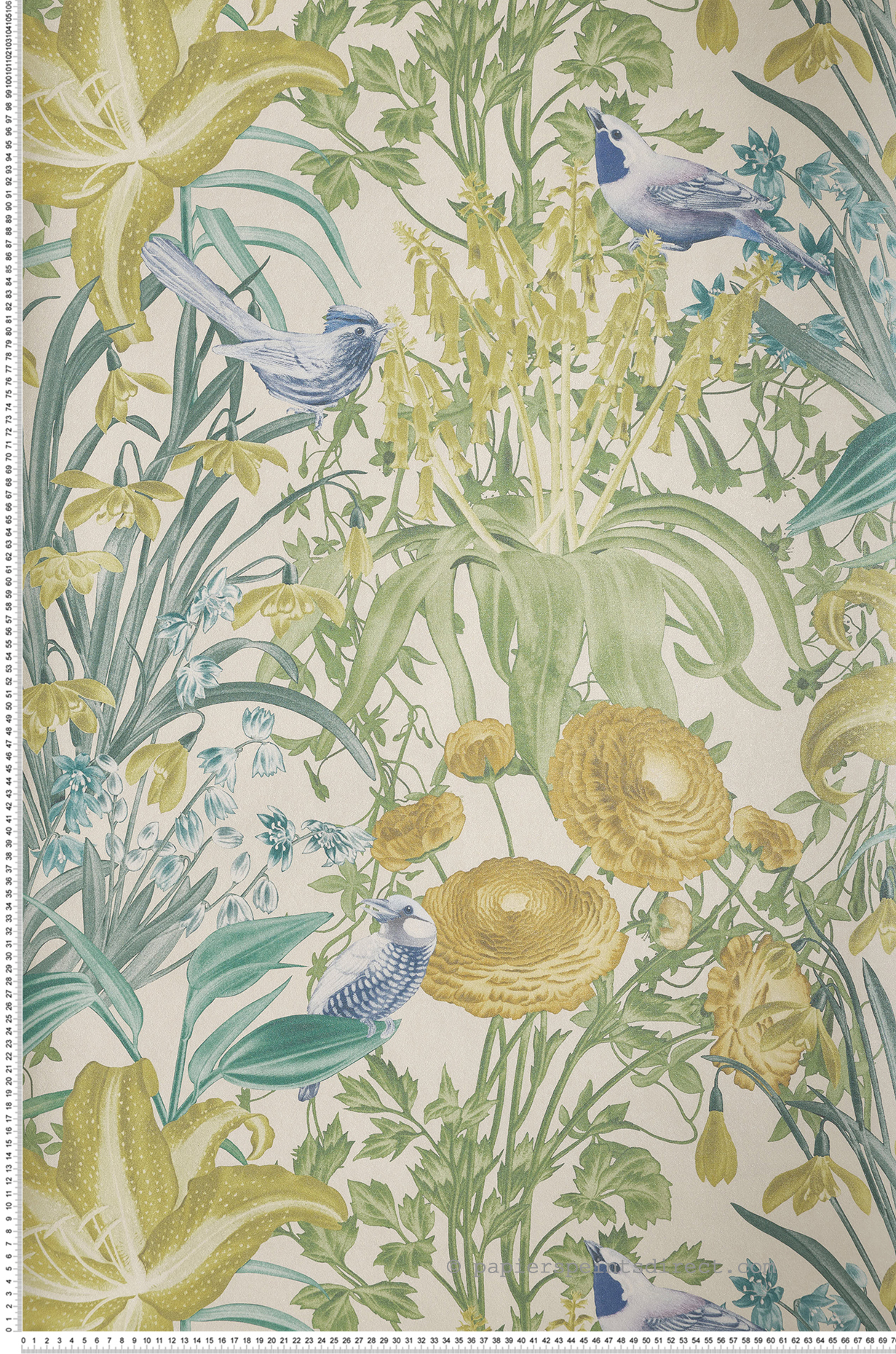 Papier peint Oiseaux et Fleurs Moorea beige irisé - Moorea de Montecolino | Réf. MC-26727
