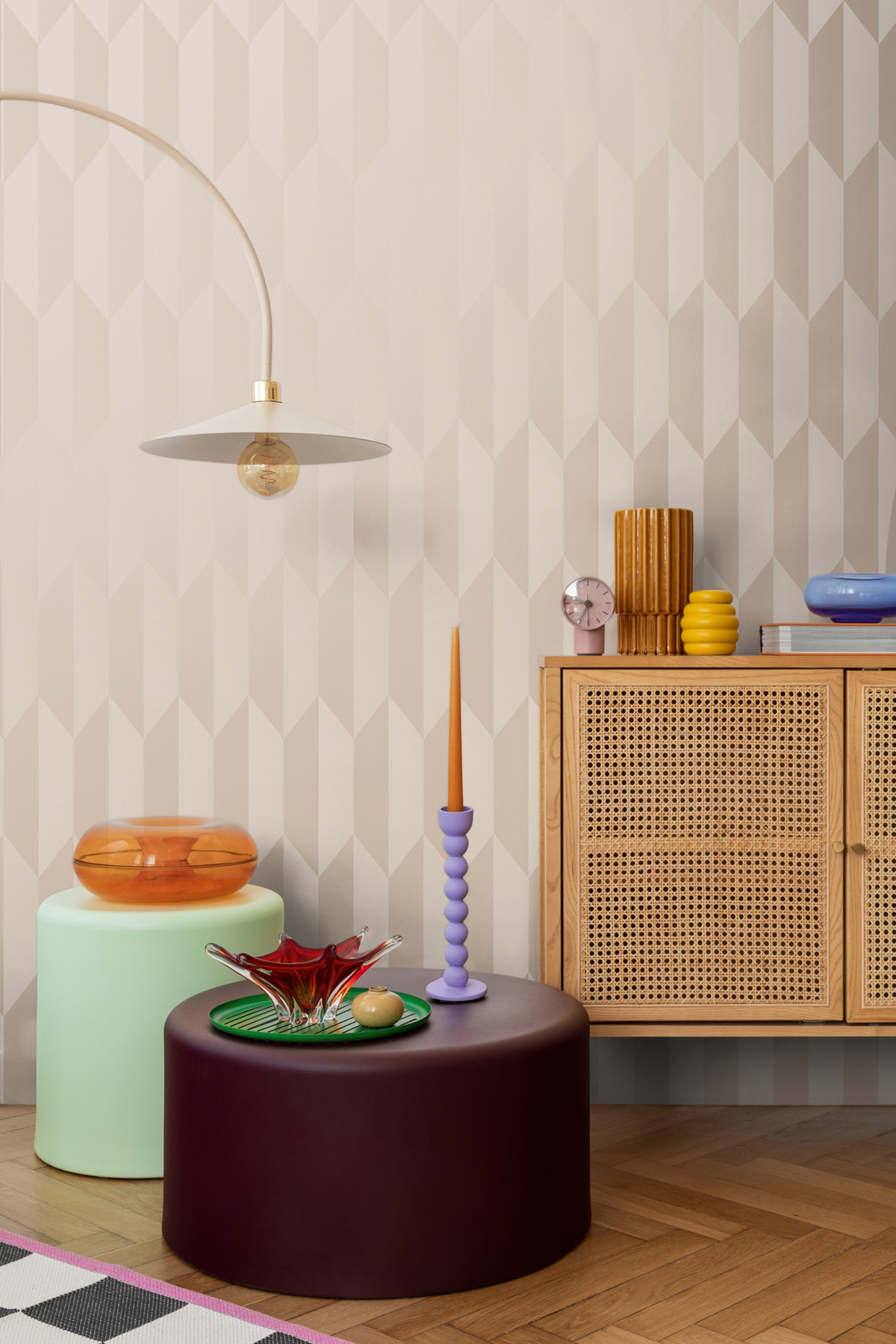 Papier peint Damier Graphique Groove blanc métallisé - Cosmoliving d'A.S. Création AMB3 | Réf. AS-790861