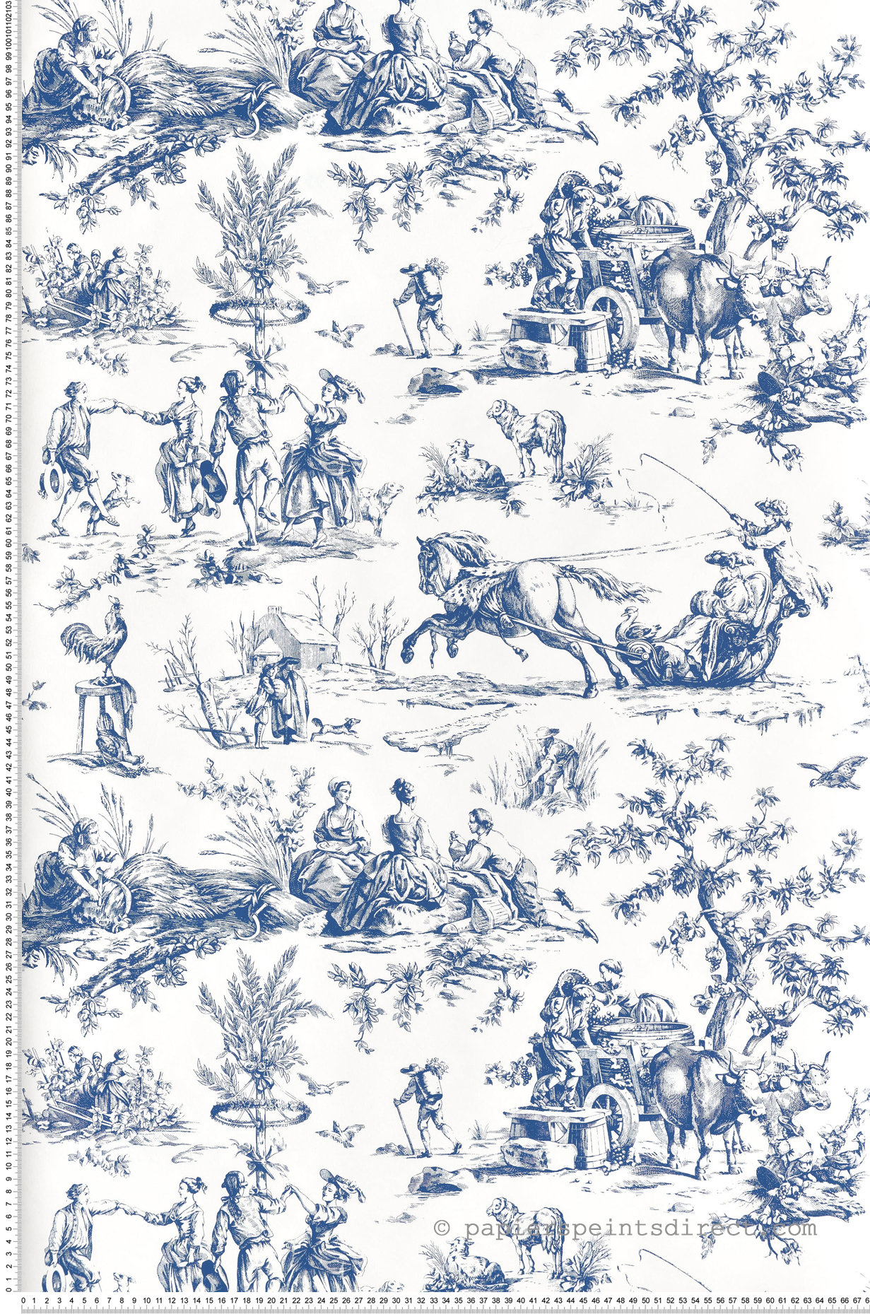 Papier peint Toile de Jouy Ferme Seasons bleu navy - Toiles de York (Initiales) | Réf. INI-AF2000