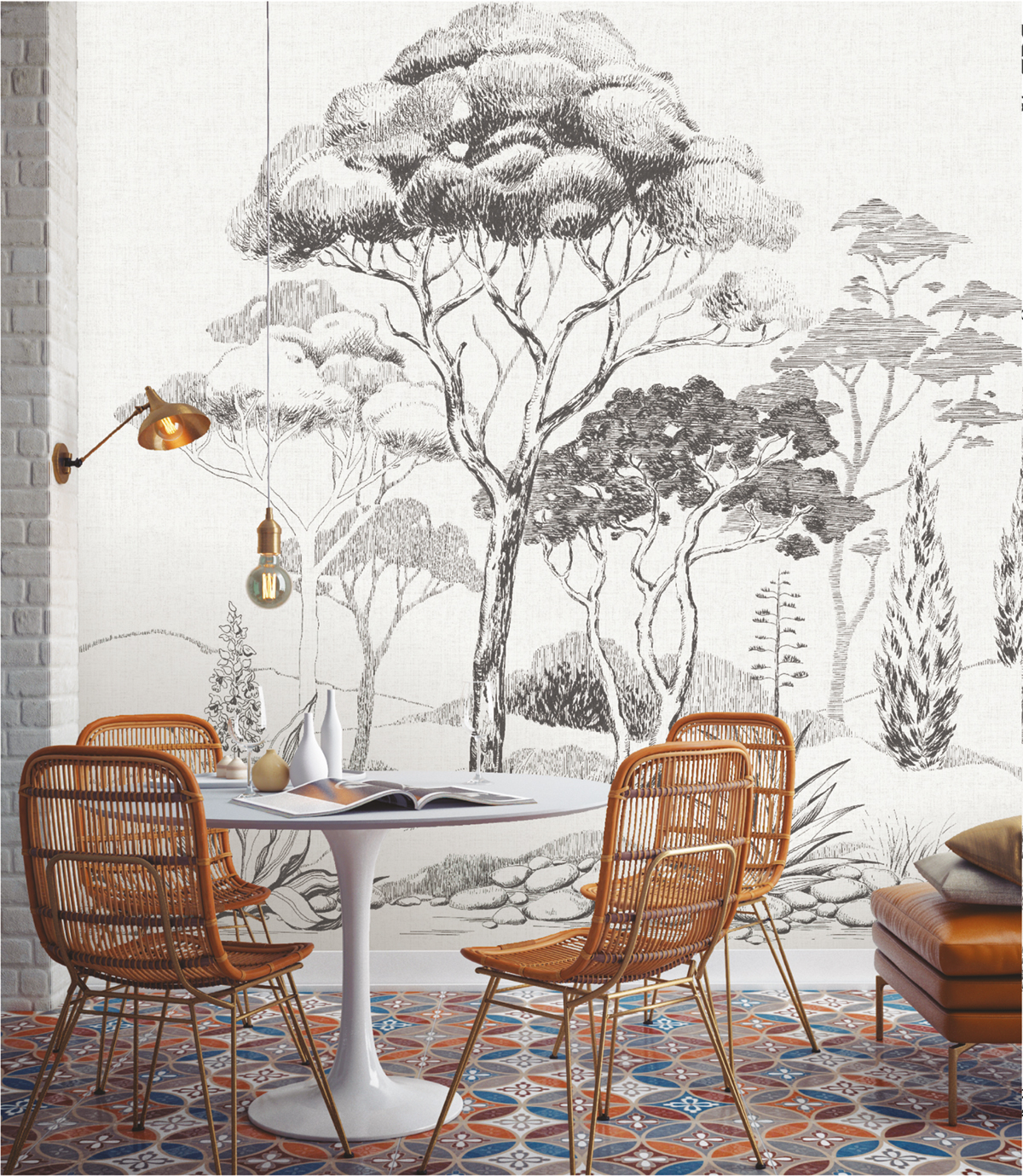 Papier peint panoramique Arbres Pins des Landes noir et blanc - Cuisines & Bains de Lutèce AMB2 | Réf. LTC-51231809