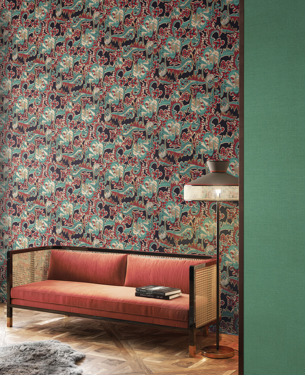 Papier peint Faux Uni Coton Orbit vert métallisé - Kimono de Masureel | Réf. MAS-AGA704