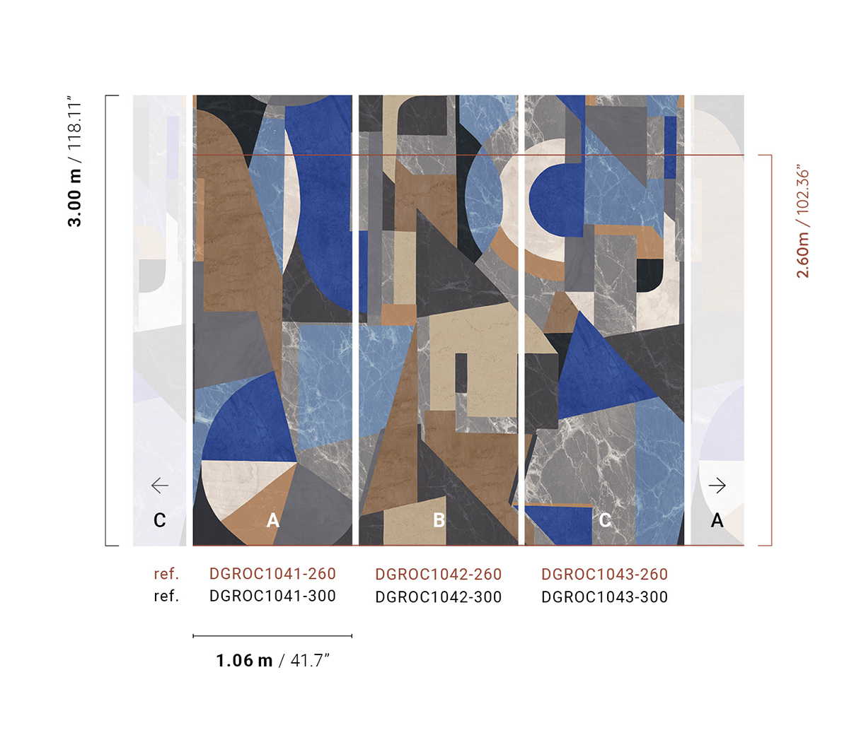 Papier peint panoramique Géométrique Pierre Palazzi bleu - B H260 - Rock de Masureel | Réf. MAS-DGROC1042-260