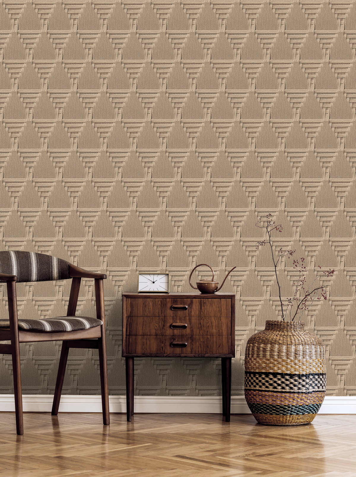 Papier Peint Maille Cordage Triangle beige - Nomade d'Ugépa | Réf. UGP-M68807