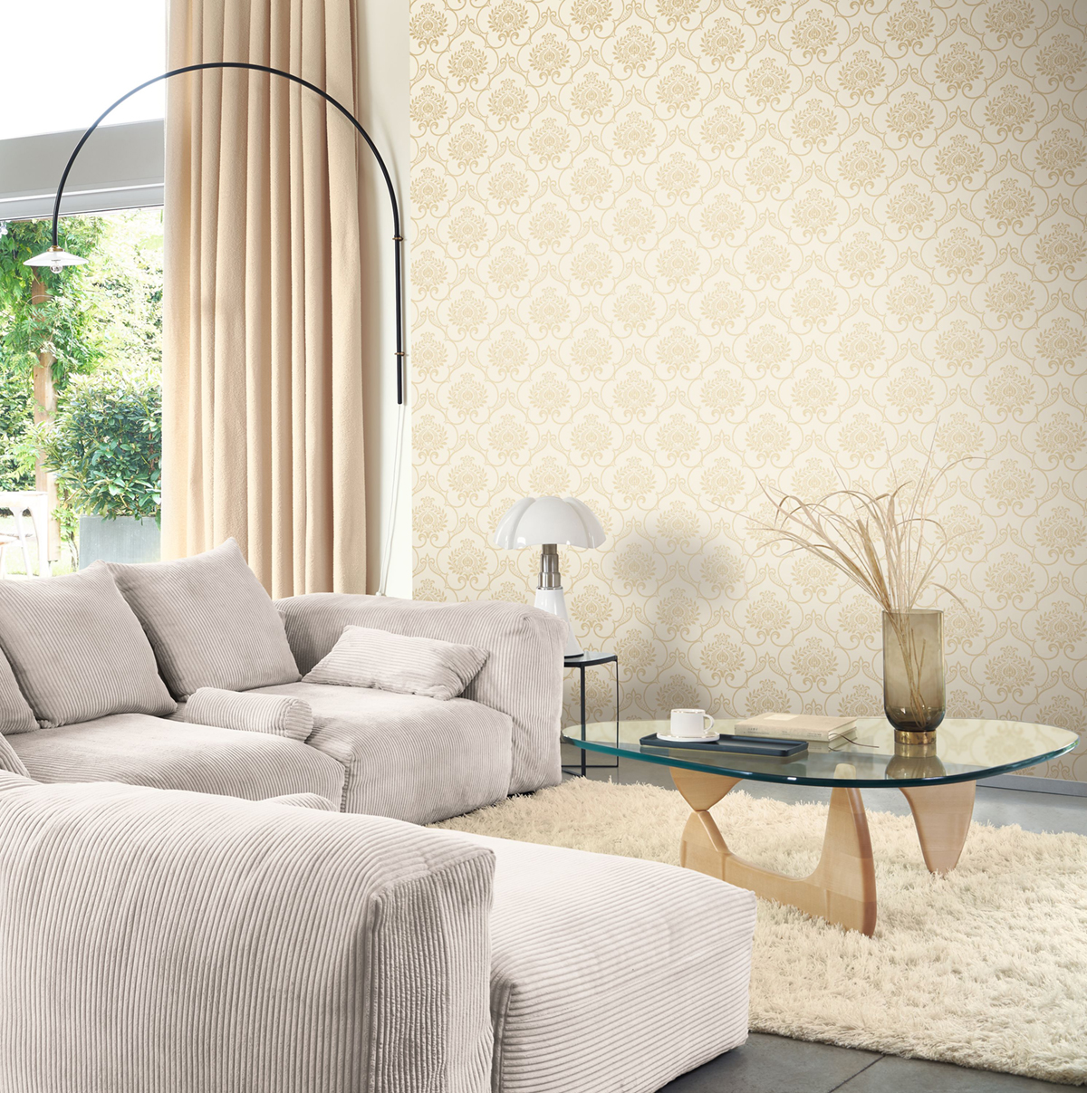 Papier peint Ornements Floraux Panache beige doré - Elixir de Casadéco AMB2 | Réf. EXIR202011352