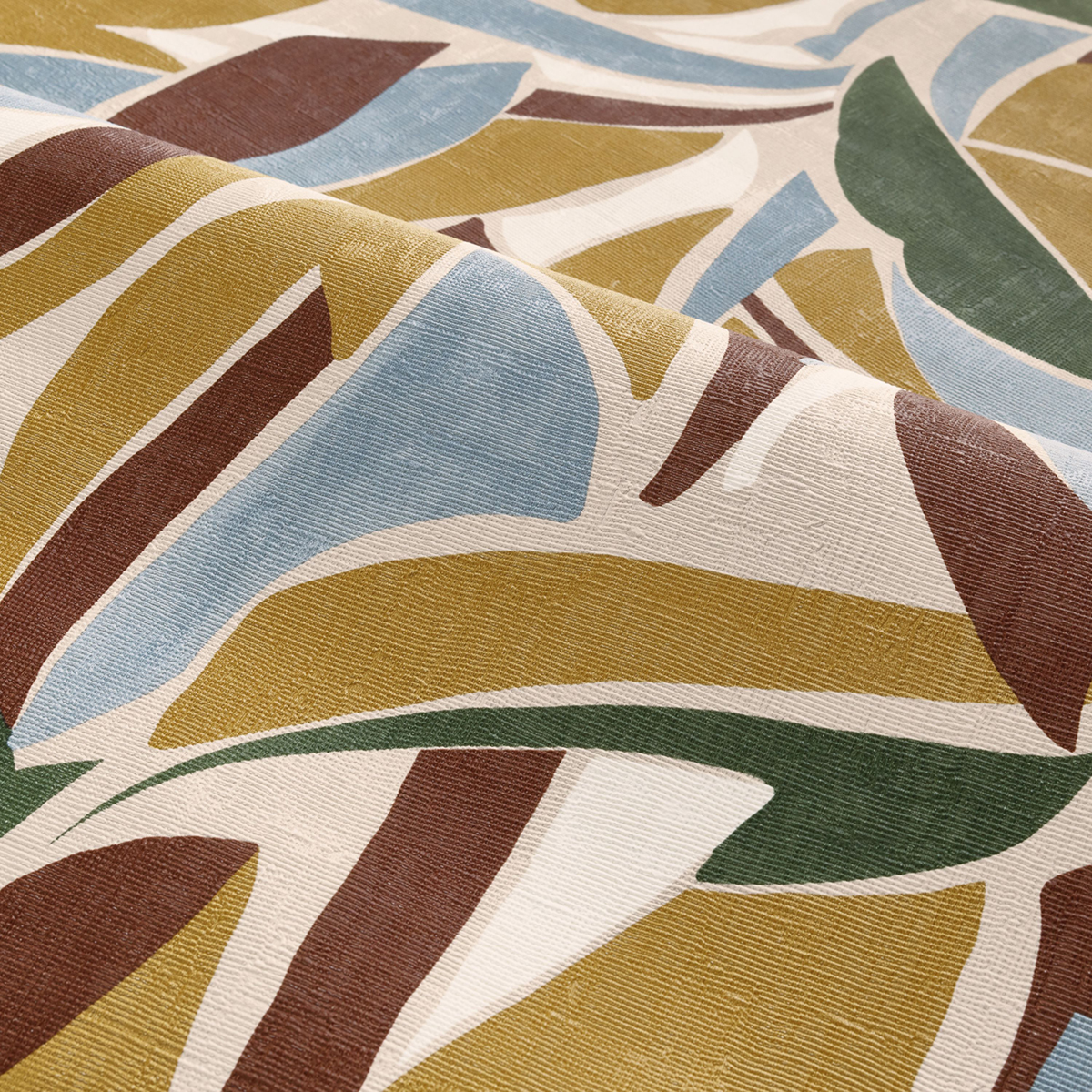 Papier peint Collage Floral bleu et moutarde - L'Atelier de Casamance AMBV | Réf. CAS-75553874