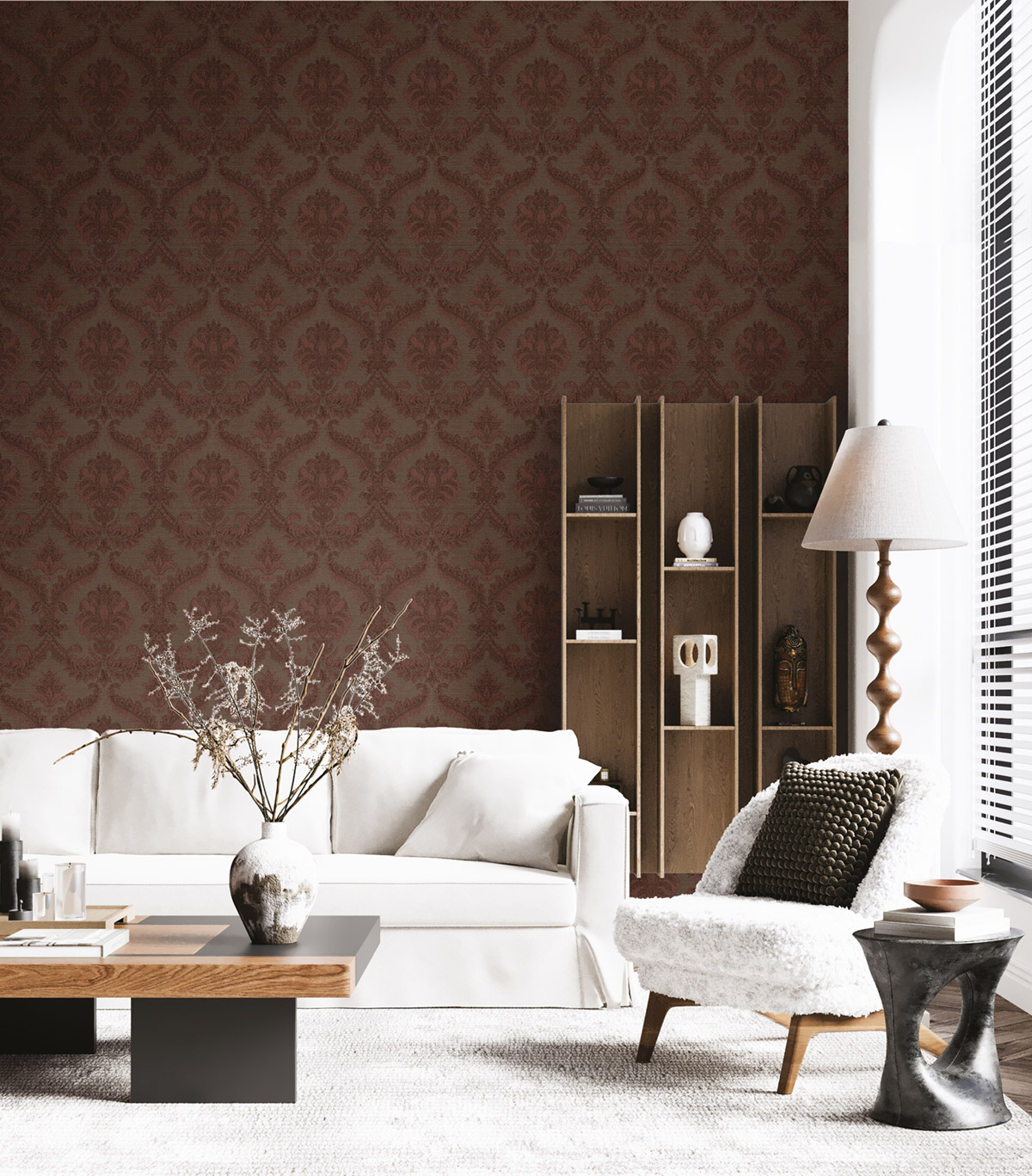 Papier peint Médaillon Baroque bordeaux doré - Opera de Montecolino | Réf. MC-OP33338